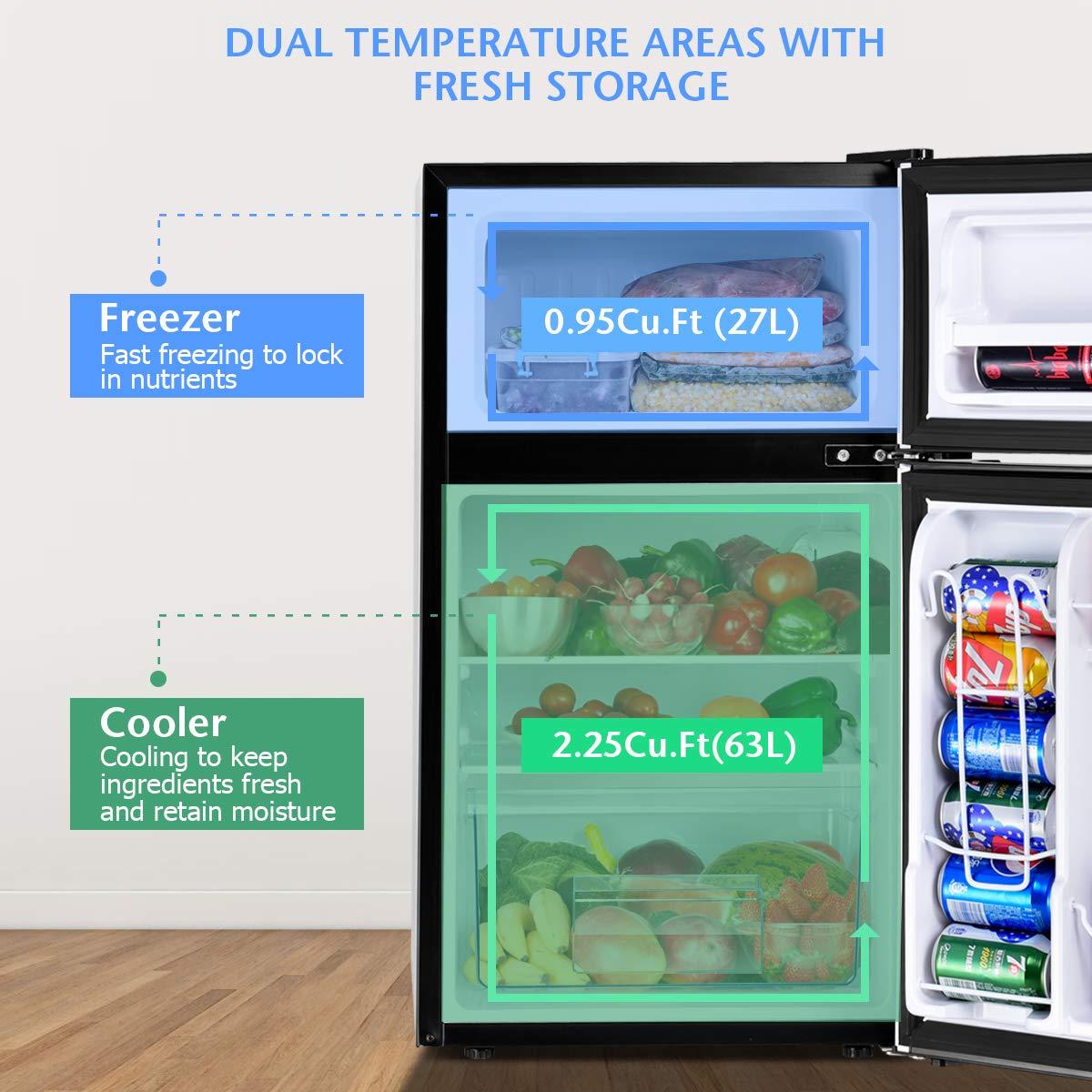 Costway Costway 3.2 Cubic Feet Portable Freestanding Mini Fridge with Freezer