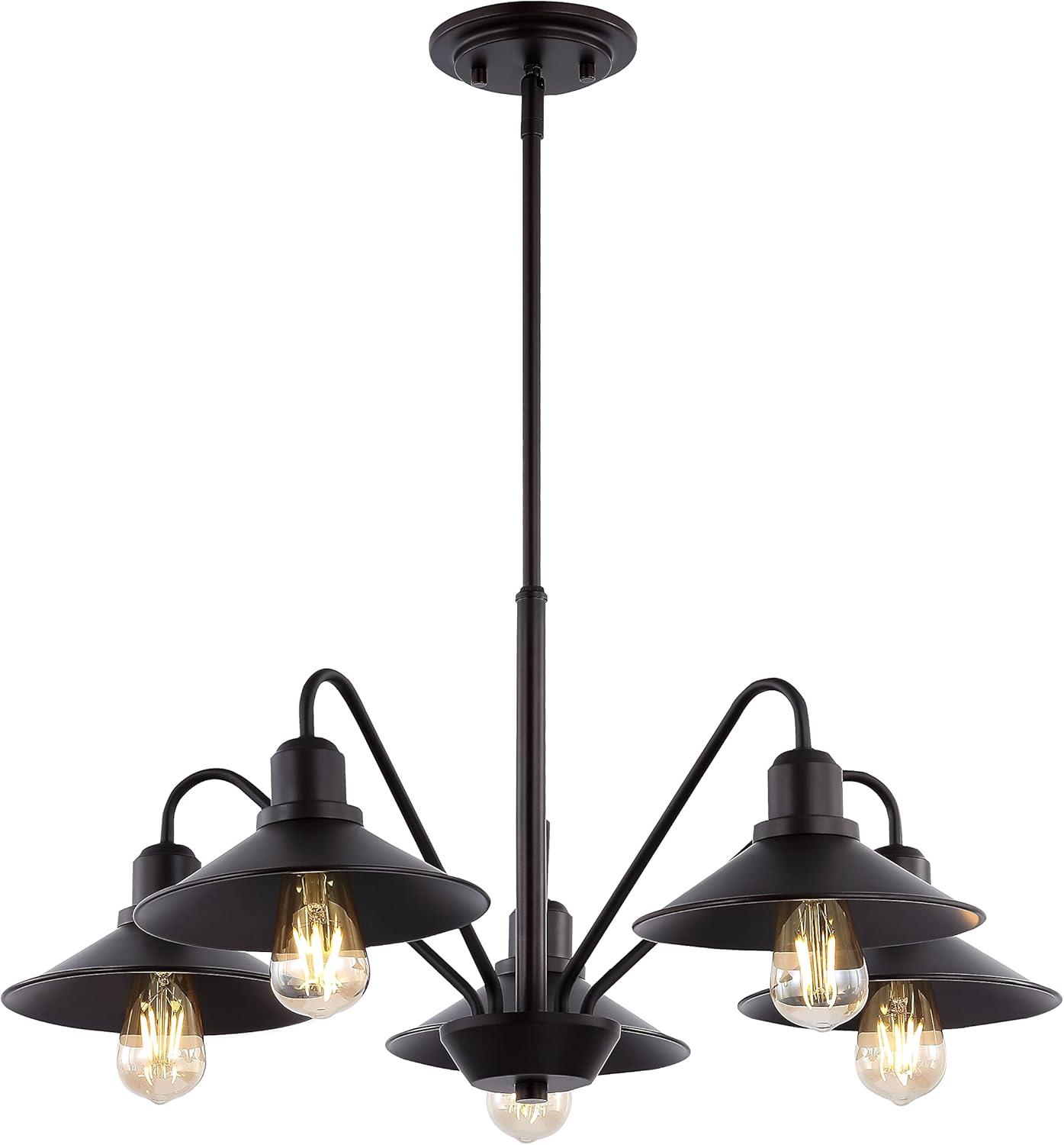 Cole 27" 5-Light Metal Farmhouse Industrial LED Pendant, Oil Rubbed Bronze