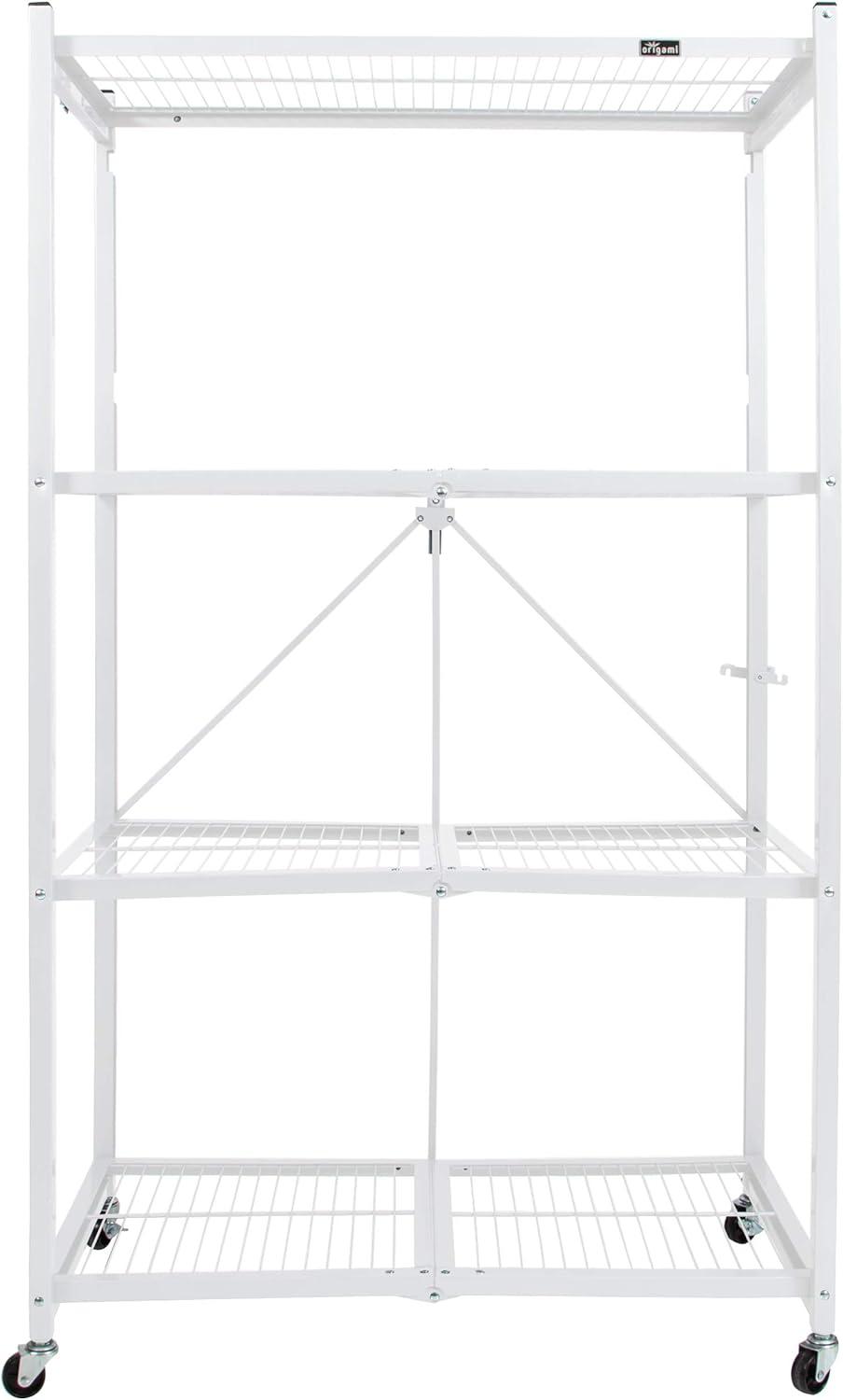 Origami Wheeled 4-Shelf Folding Steel Wire Shelving, White (21" x 36" x 60")