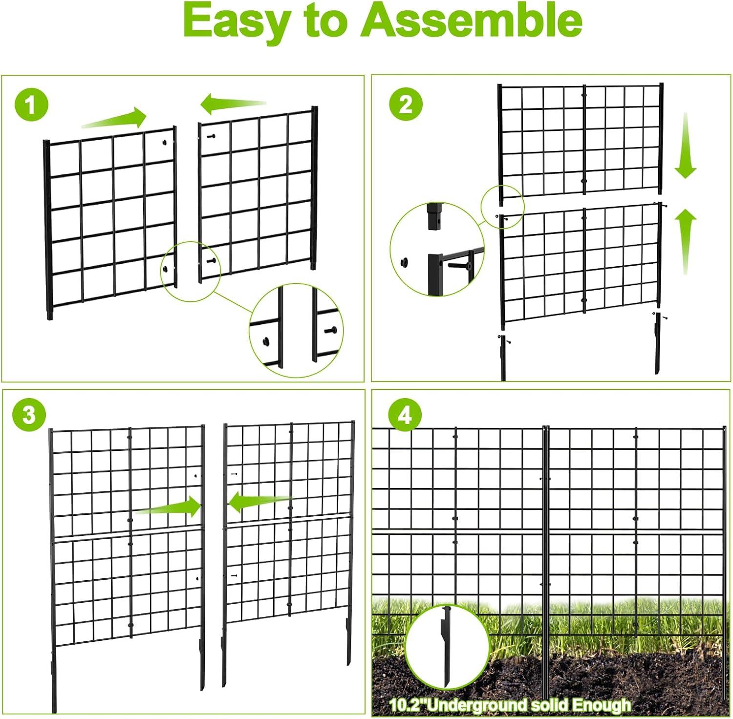 Black Metal Wire Garden Fence Panels, 16 Pack