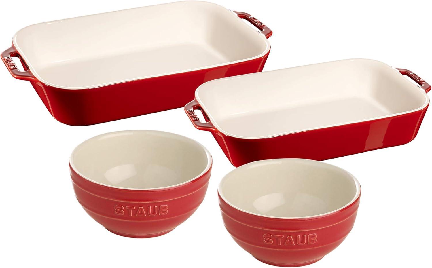 Staub Cherry Ceramic 4-Piece Baking and Bowl Set