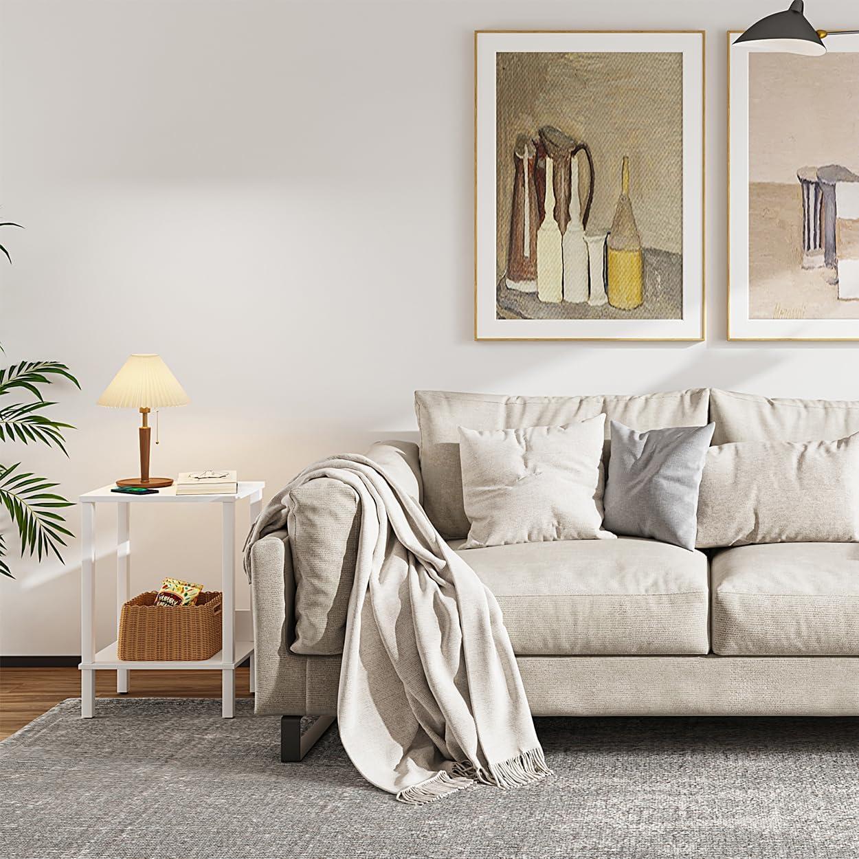 End Table, Side Table, Set of 2, Nightstands with 2-Tier Storage Shelves, Sofa Table for Small Space, Coach Table for Living Room Bedroom, Rustic Brown UTBT101F2