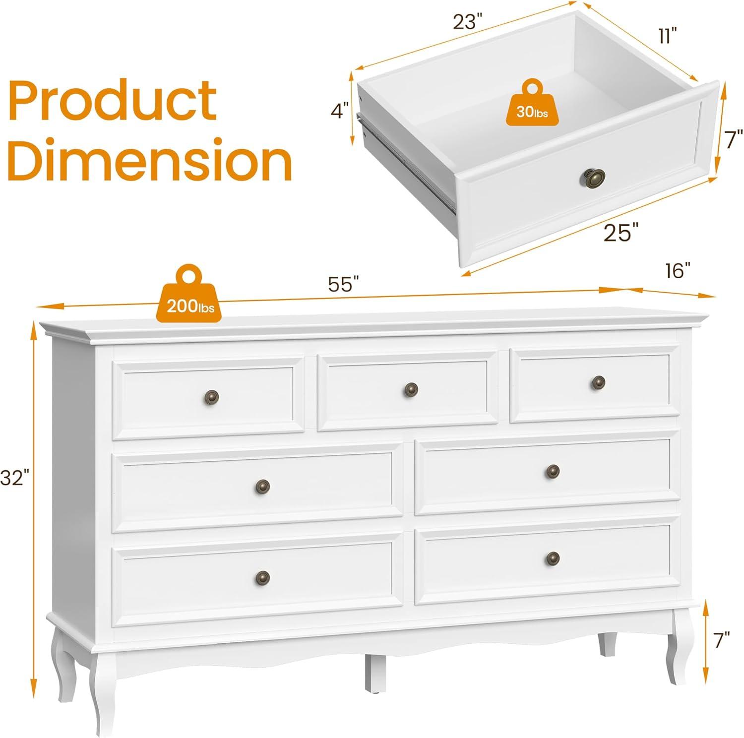 RoyalCraft White Fluted 6 Drawer Dresser for Bedroom, Modern Chest of Drawers, Wood Dresser for Storage Clothes, Wooden Storage Cabinet for Bedroom, Hallway, Living Room, Entryway