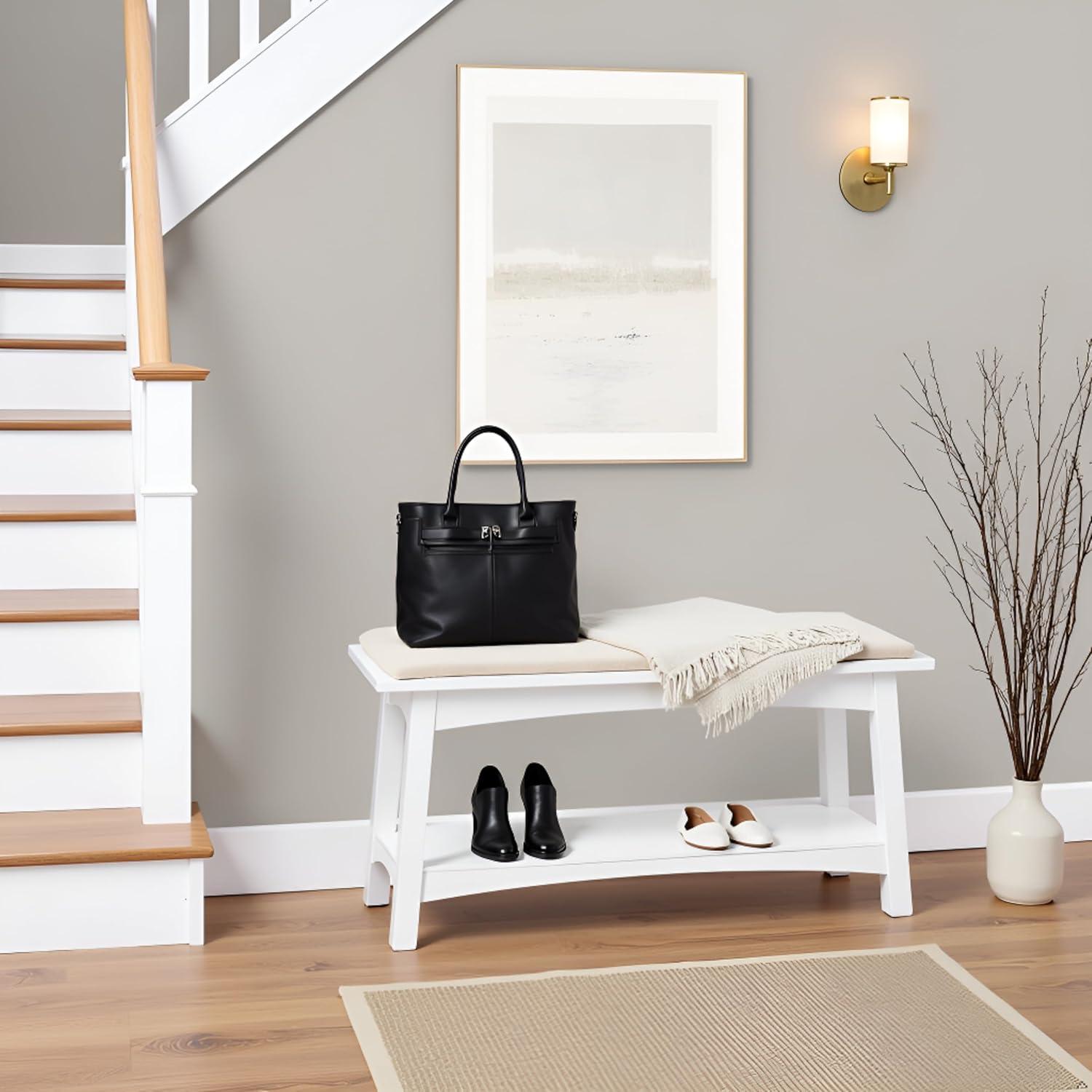 Alaterre Furniture Craftsbury 36 in. Sturdy Pine Wood Entryway Bench, 2-Person Bench Open Design Accent Furniture, White