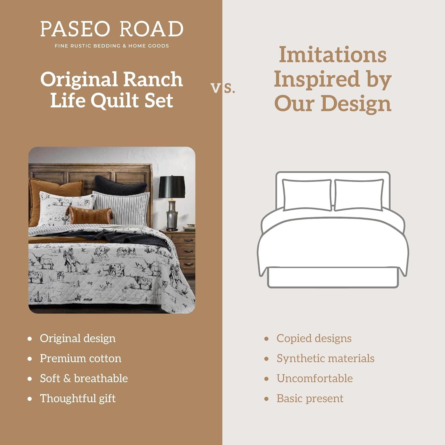 Paseo Road by HiEnd Accents Ranch Life White/Black Cotton Reversible Western Rustic Farmhouse 3 Piece Quilt Set
