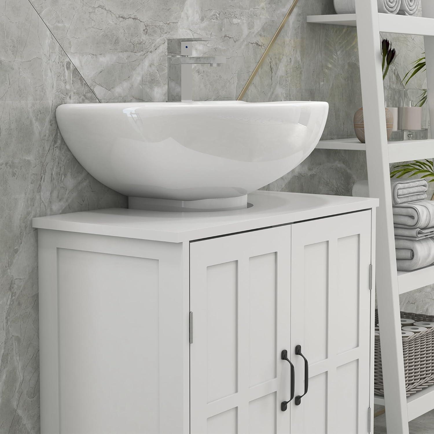 kleankin Pedestal Sink Storage Cabinet, Under Sink Cabinet, Bathroom Vanity Cabinet with Double Doors and Adjustable Shelf, White