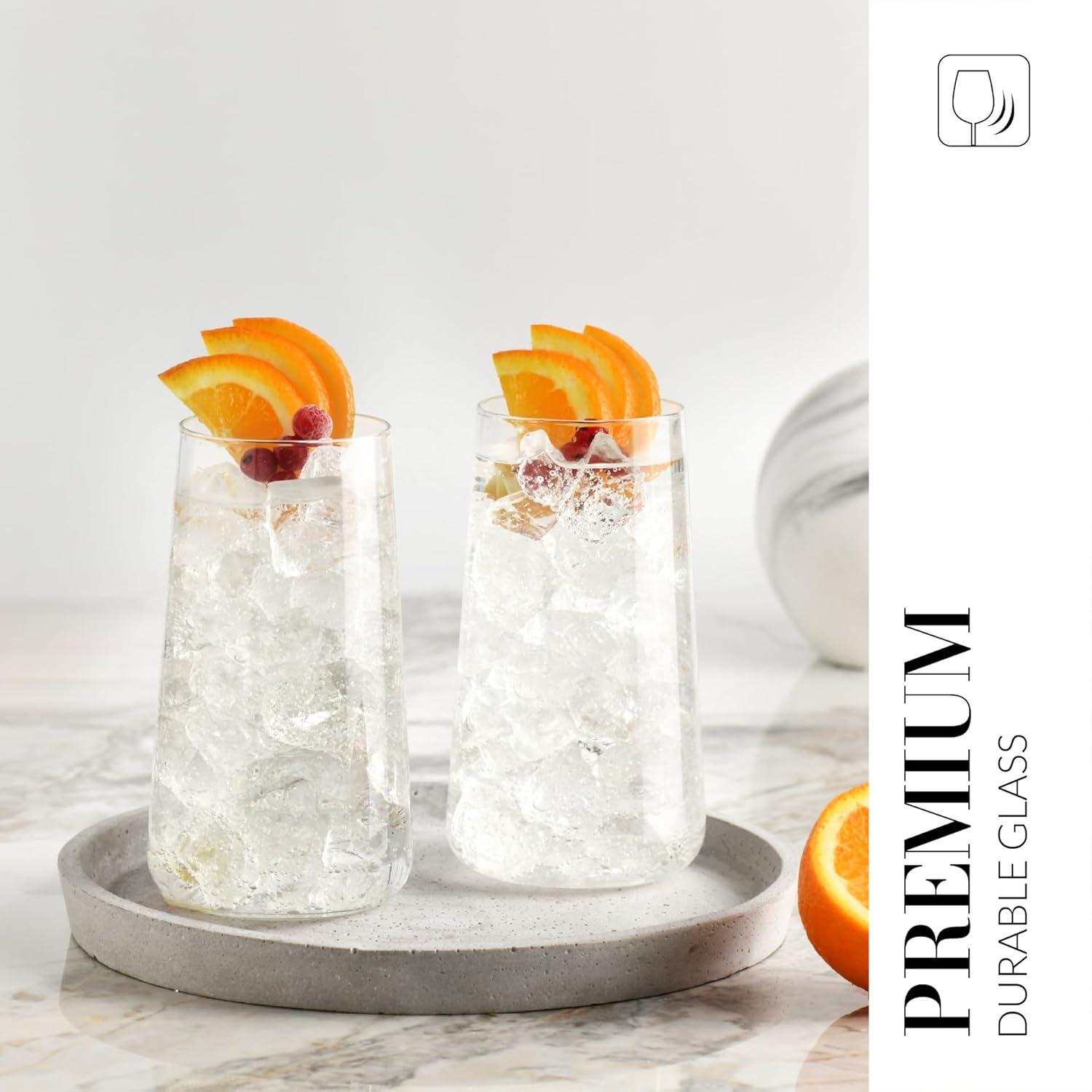 Krosno Water Glasses, Set of 6, Capacity 20 fl oz, Infinity Collection, Thin Highball Glasses,Clear Tall Glass Cups For Water, Juice, Drinks, and Cocktails, Dishwasher Safe, Made in Europe