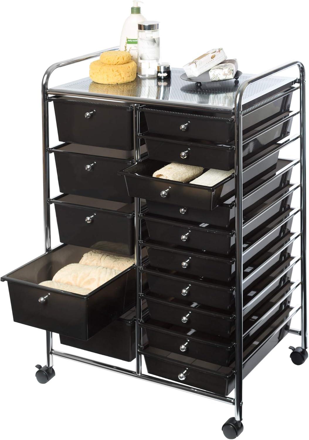 Seville Classics 15-Drawer Organizer Cart, Black