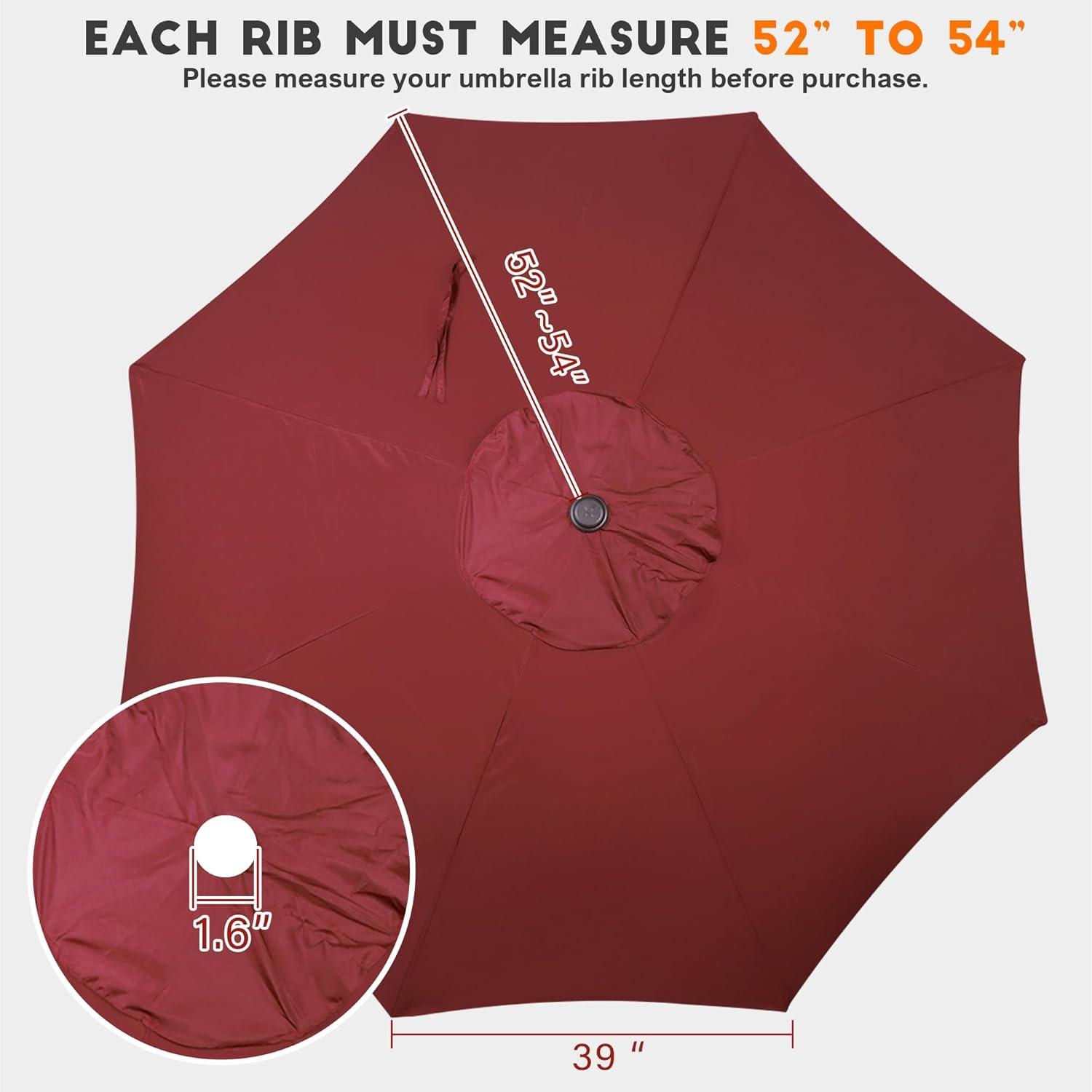 WLAGOOD 9' Patio Outdoor Table Market Yard Umbrella Replacement Top Cover with 8 Ribs, 9ft Canopy,Canopy Garden Umbrella Outdoor Stall Umbrella Beach Sun Umbrella Replacement Cloth