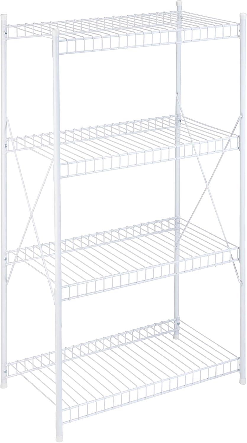 Compact 4-Tier White Steel Storage Shelf for Closet and Pantry