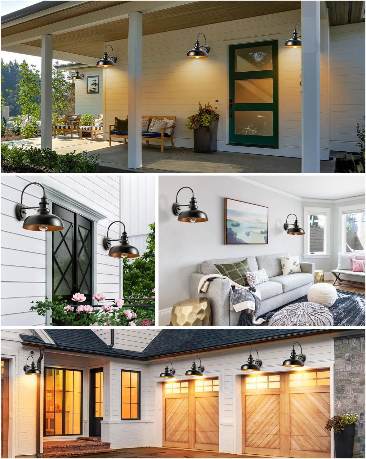 VIANIS Dusk to Dawn Barn Lights, 2 Pack Brown Gooseneck Outdoor Light Fixture, Farmhouse Outdoor Wall Lights for House, Porch, Entryway, Garage