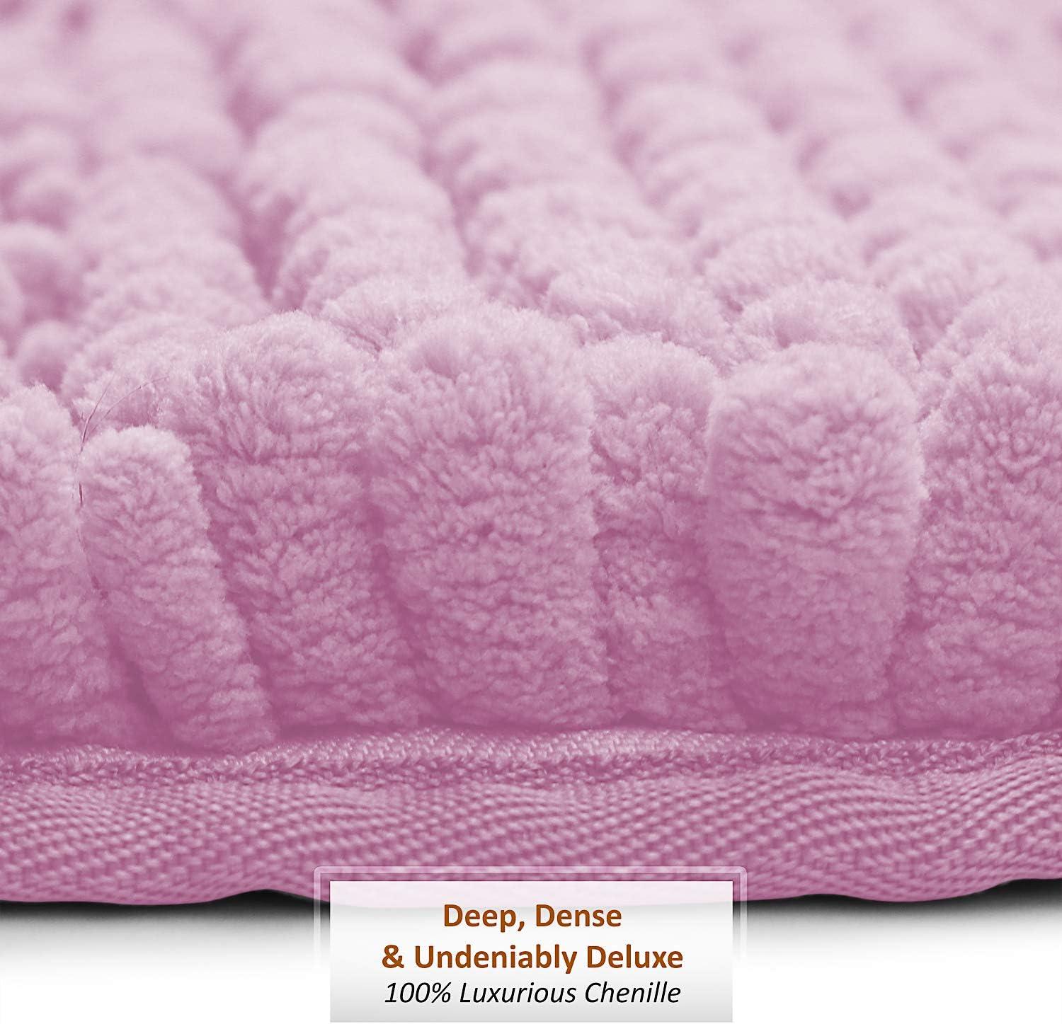 Hearth & Harbor 3 Piece Striped Bathroom Rug set, Ultra Soft Chenille Bathroom Rugs - Lilac