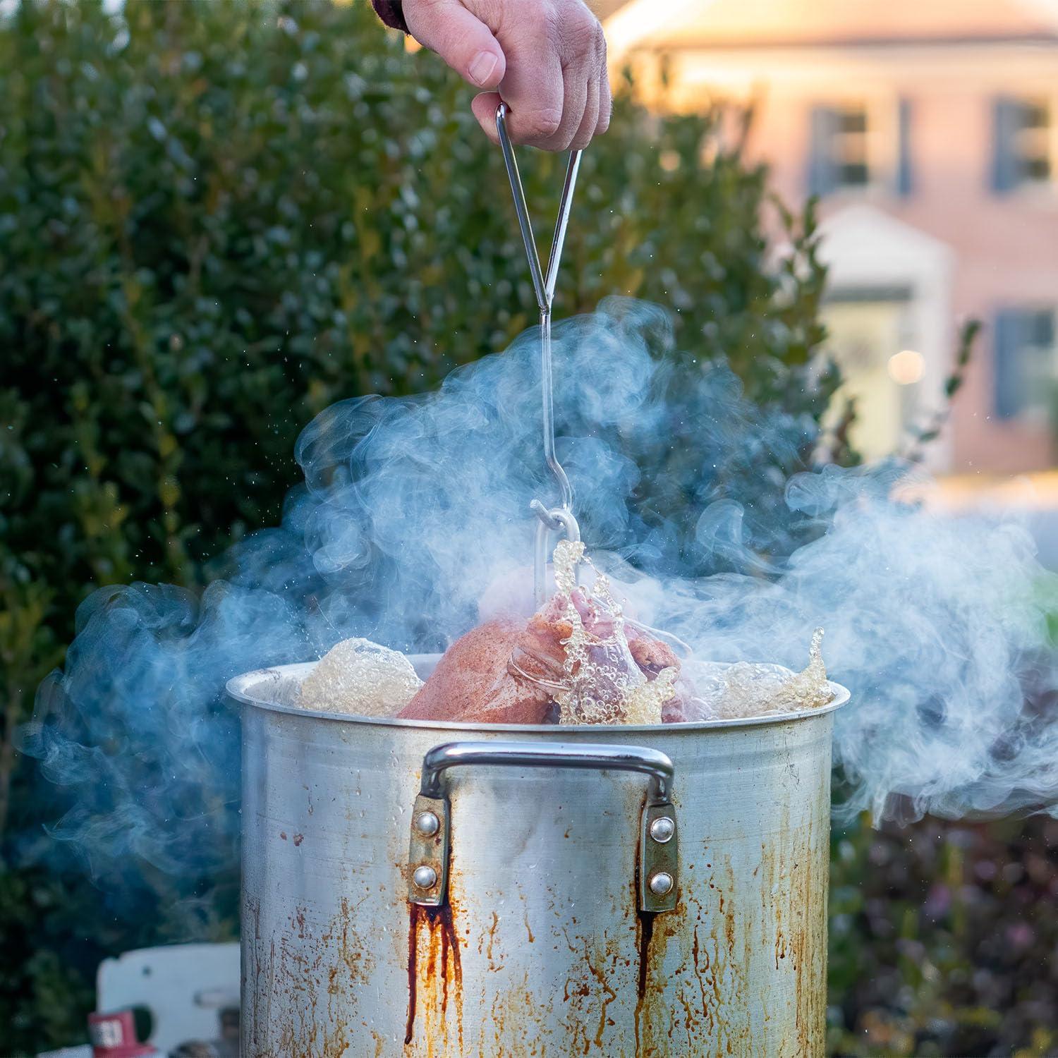 DELSbbq Turkey Fryer Stand Kit Wire Handle Lifter Hook, Perforated Turkey Fryer Hook and Stand Set Turkey Chicken Fryer Accessory Kit with for Poultry Deep Frying Pot