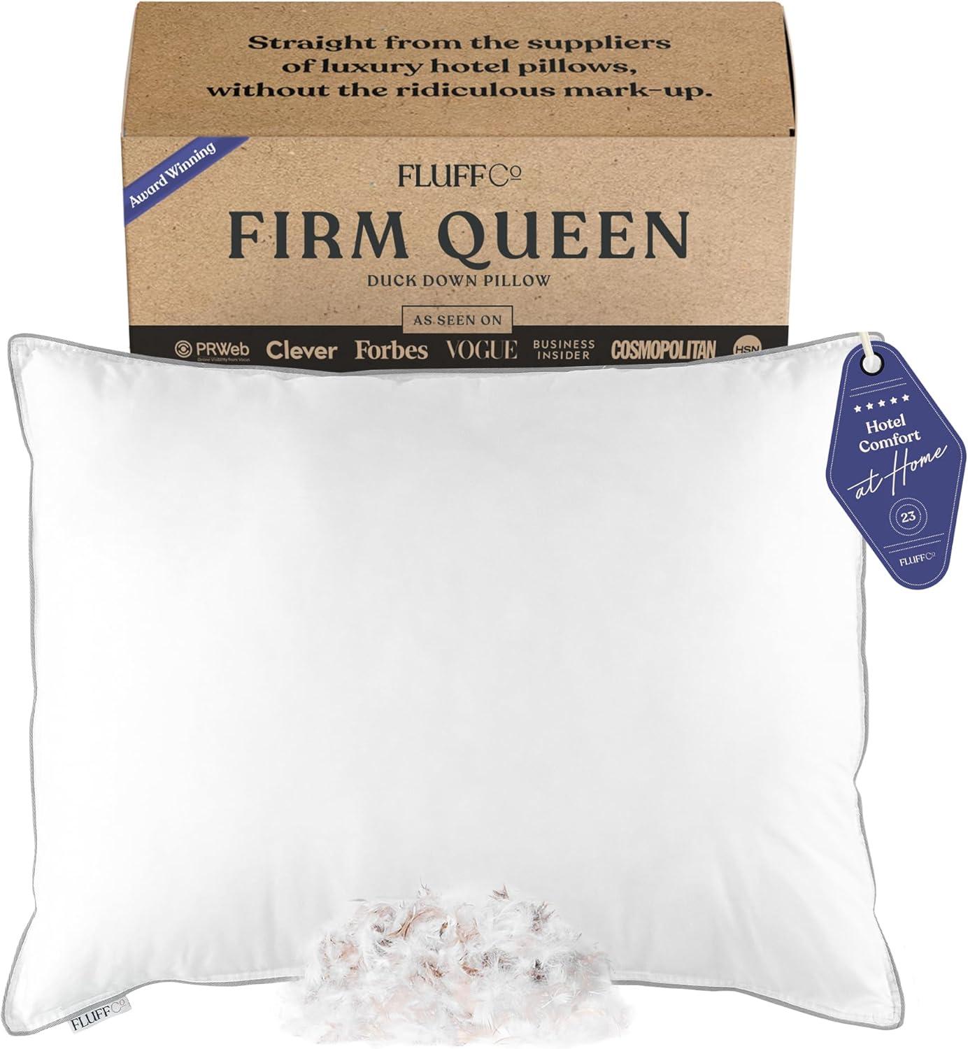 FluffCo Down & Feather Pillow - Standard - Firm - White