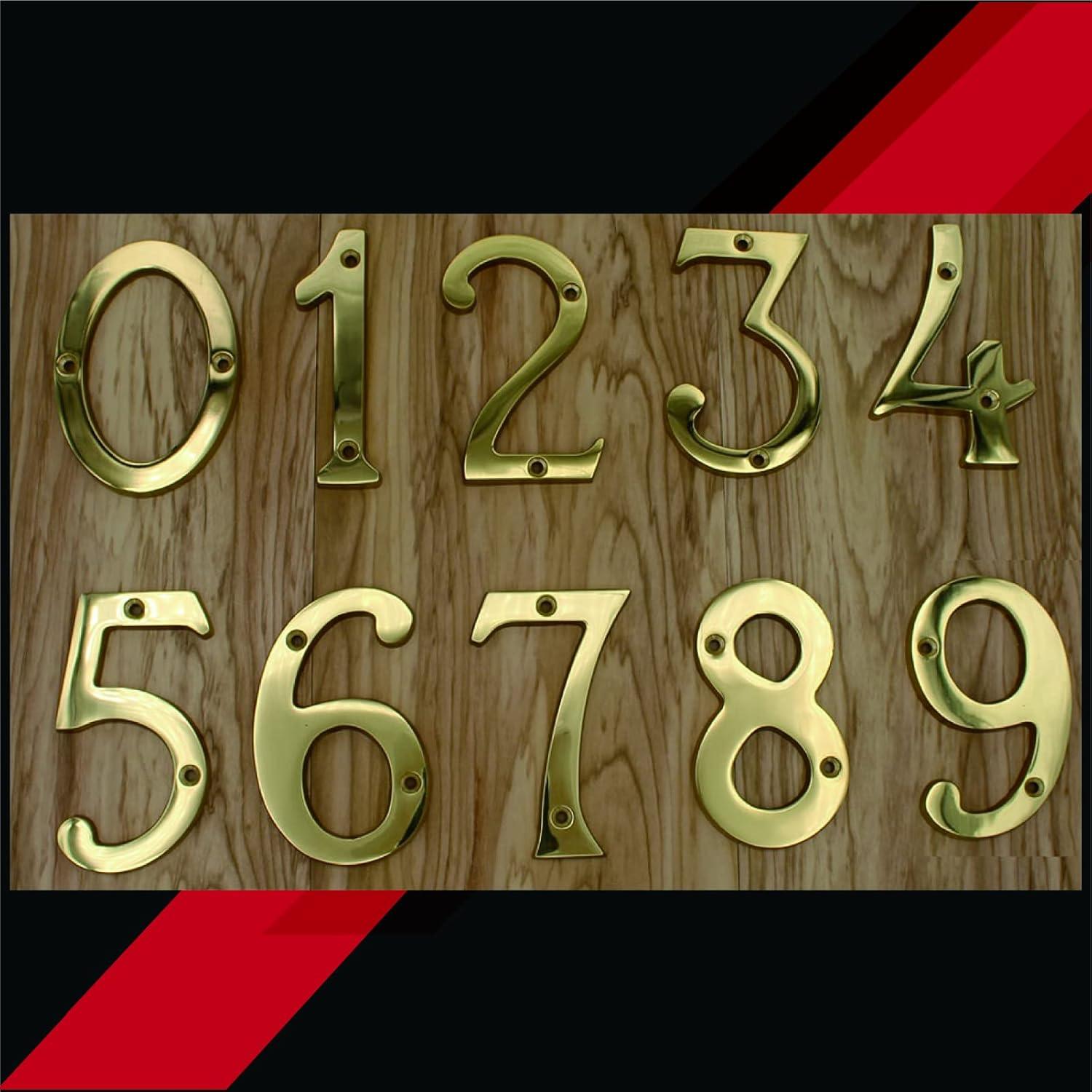 4 Inch Solid Brass House Number 6 in Bright Gold Finish