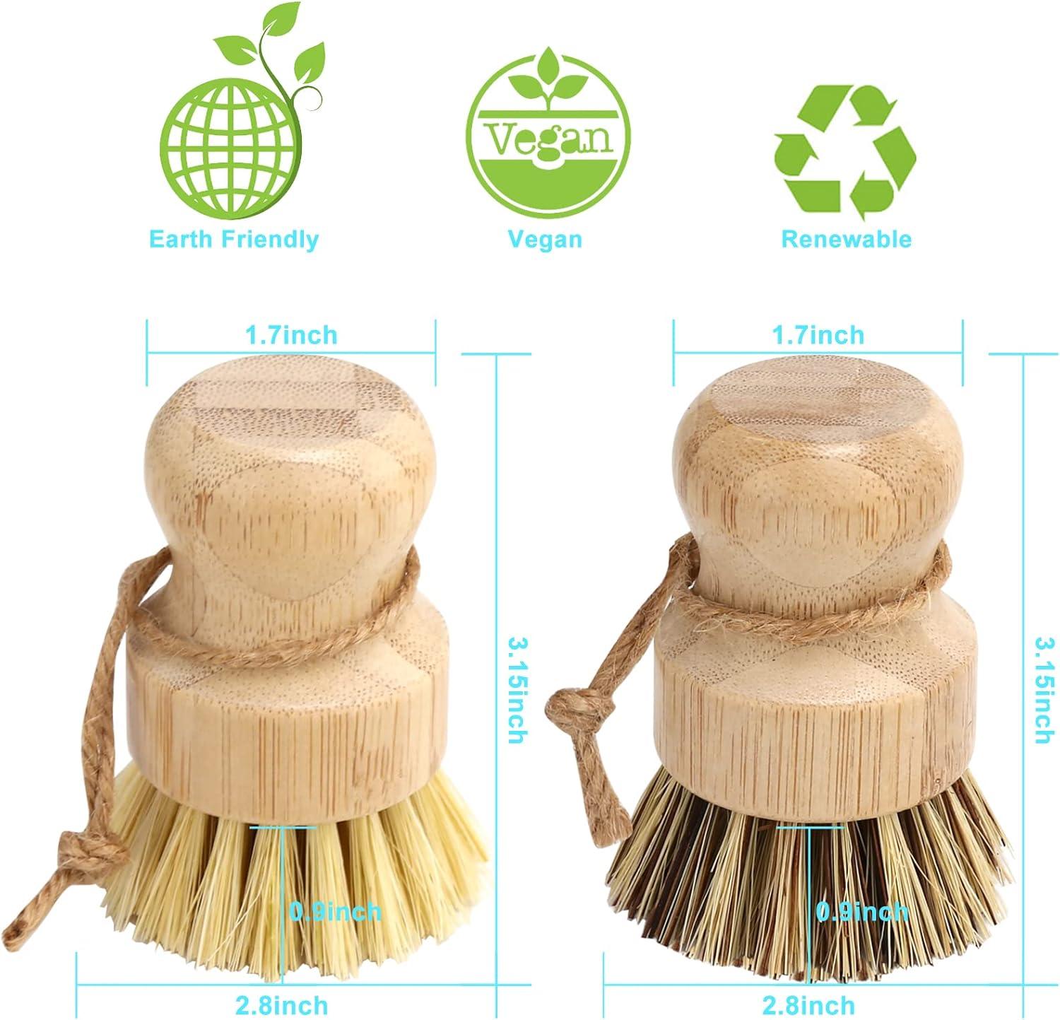 Bamboo Dish Brush Set, 4 Pcs Palm Wooden Dish Scrubber Brush, Dish Brushes, Durable Wood Dishes Scrub Brush, Natural Round Vegetable Cleaning Pots Pans Sink Washing Kitchen Brush by Aisuly