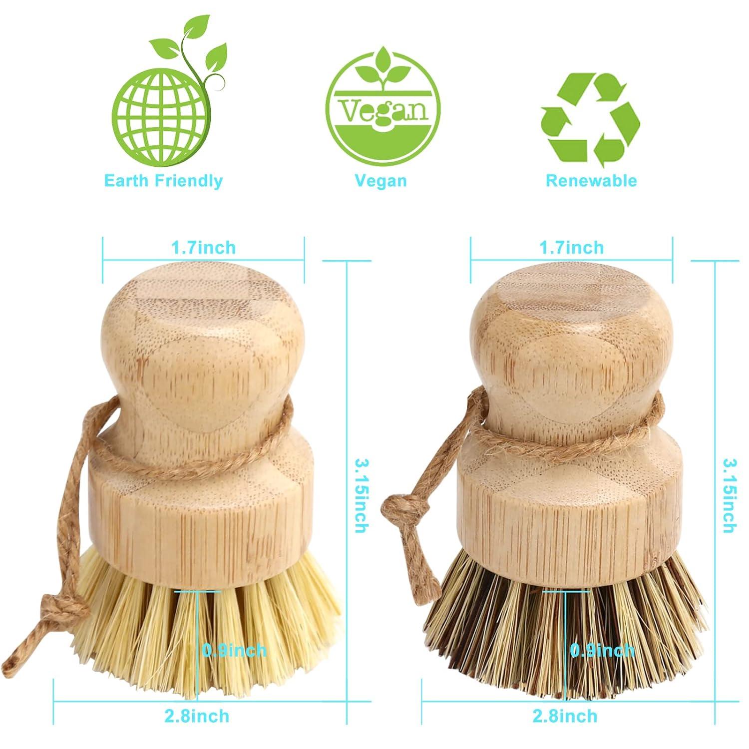 Bamboo Dish Brush Set, 4 Pcs Palm Wooden Dish Scrubber Brush, Dish Brushes, Durable Wood Dishes Scrub Brush, Natural Round Vegetable Cleaning Pots Pans Sink Washing Kitchen Brush by Aisuly