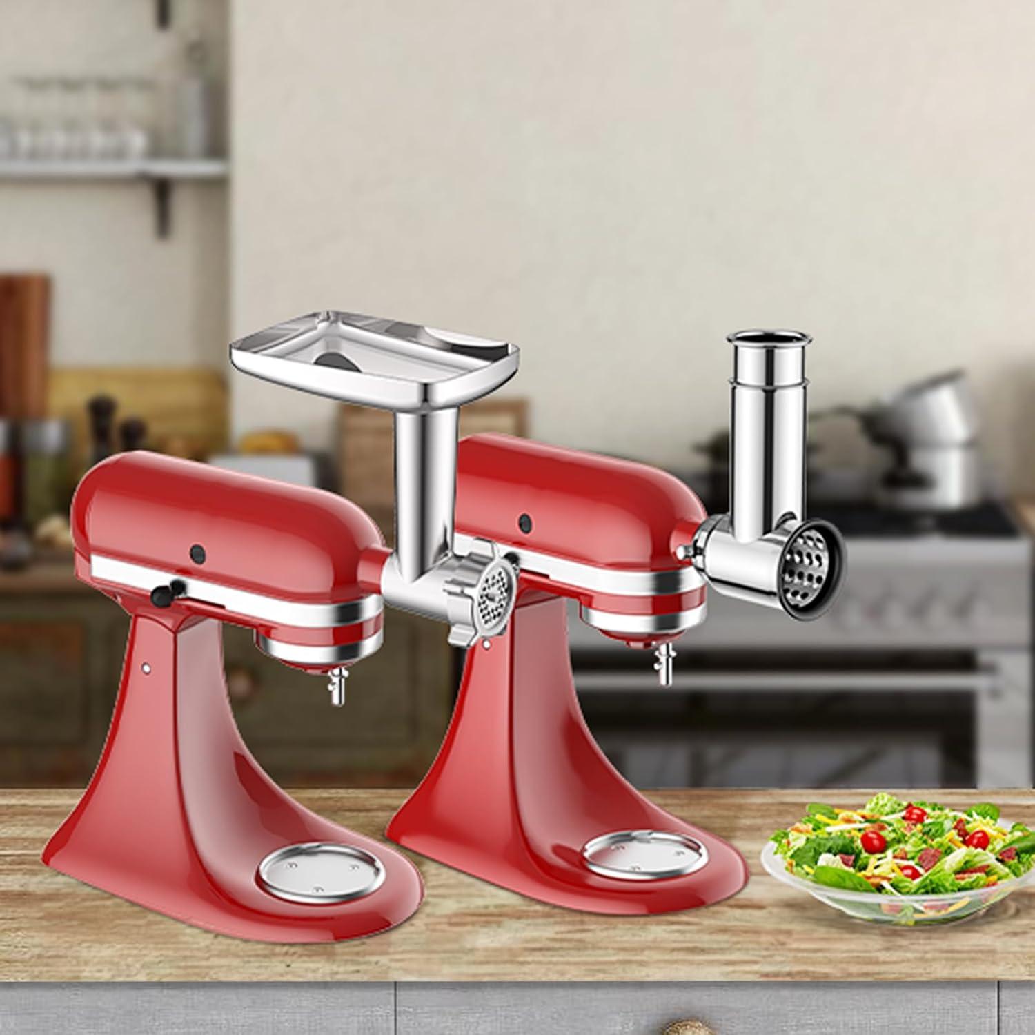 Meat Grinder & Stainless Steel Slicer Shredder Attachment for KitchenAid Stand Mixer, Meat Grinder for Kitchenaid Mixer with Sausage Stuffer Tubes, Cheese Grater Attachment for Kitchenaid Stand Mixer