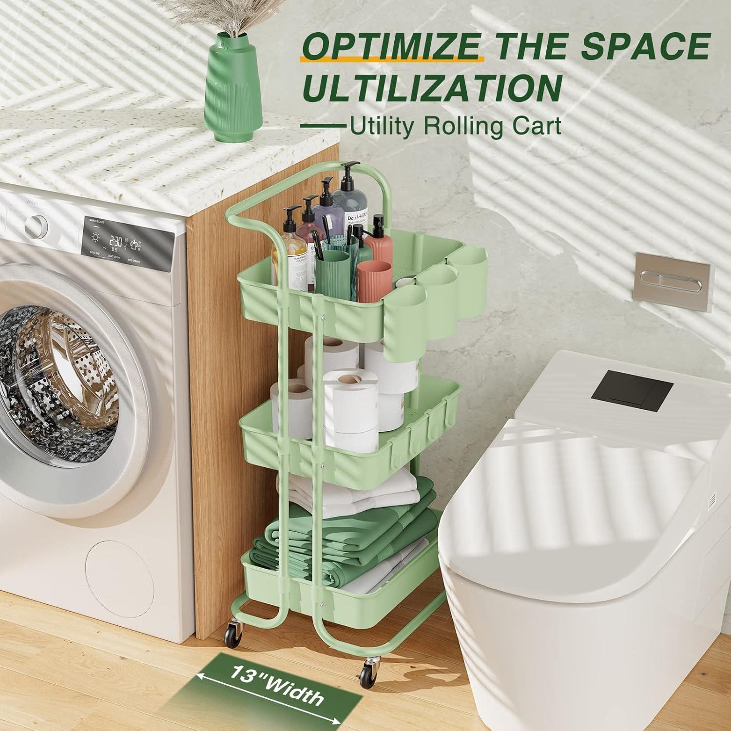 Granij 3-Tier Rolling Mobile Utility Cart Multifunctional Organizer Storage Trolley Service Cart