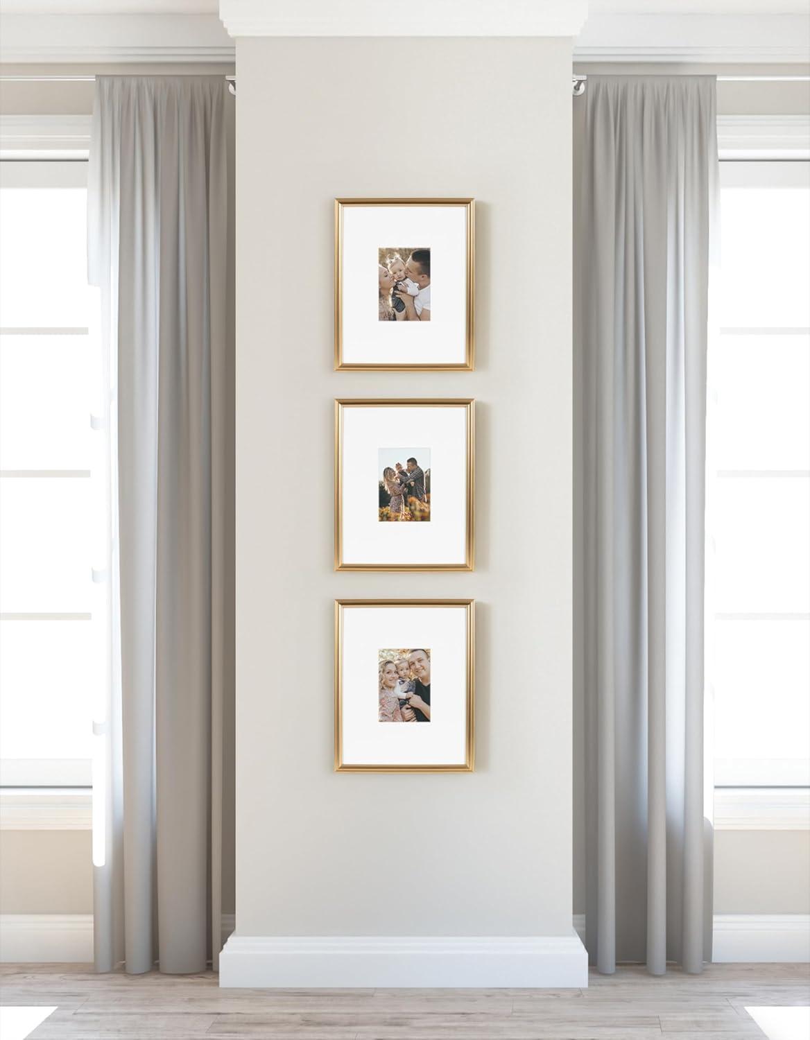 Kate & Laurel All Things Decor (Set of 3) 11"x14" Matted to 5"x7" Adlynn Rectangle Picture Frames Gold: Elegant Wall Decor