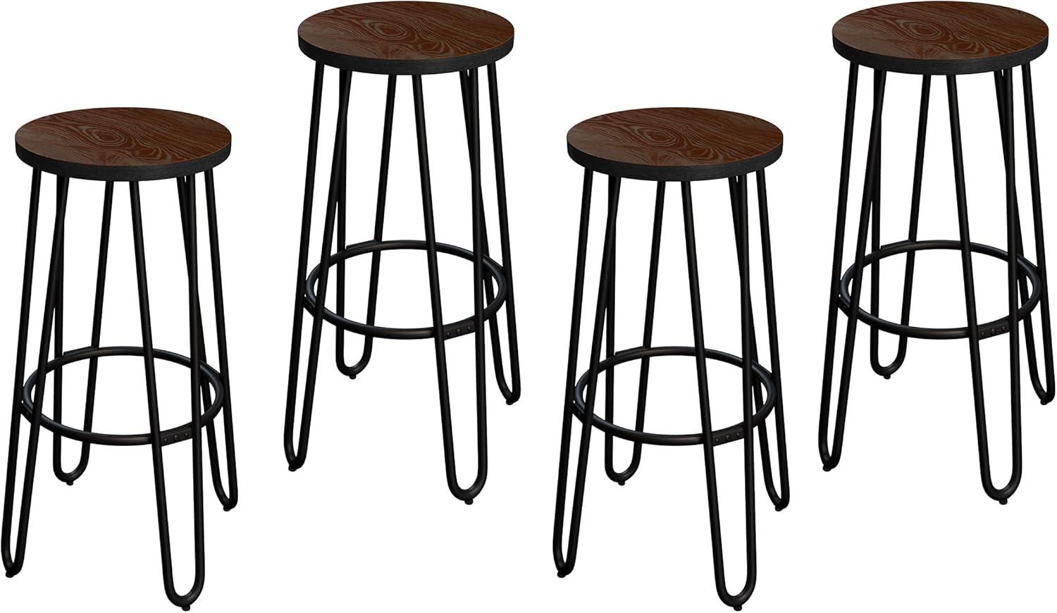 Rustic Elm 24-Inch Backless Counter Stool with Hairpin Metal Legs