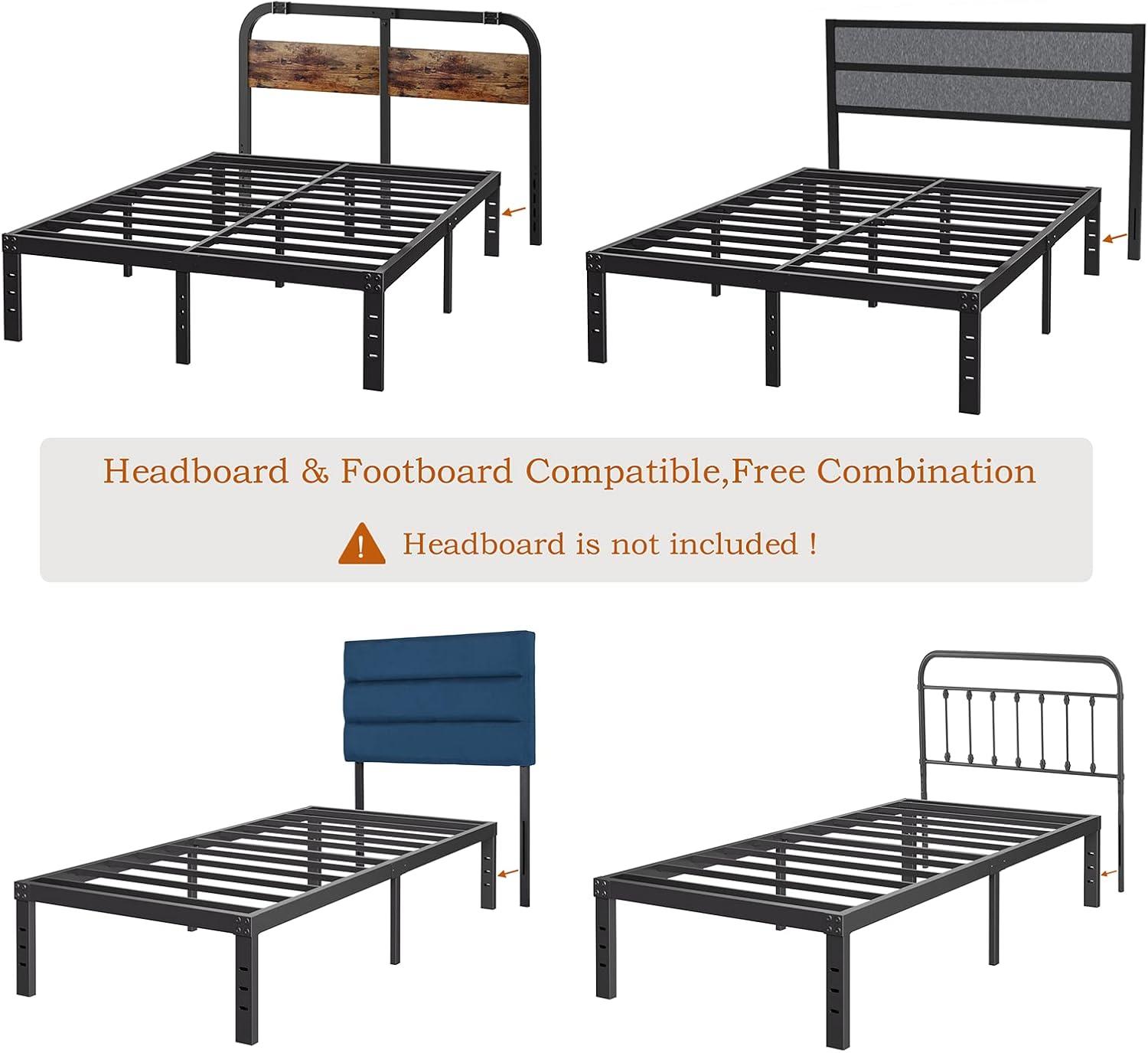 Twin Metal Bed Frame - 16 Inch Tall, No Box Spring Needed, Heavy Duty Platform With Storage Space, Sturdy Non-Slip Noiseless