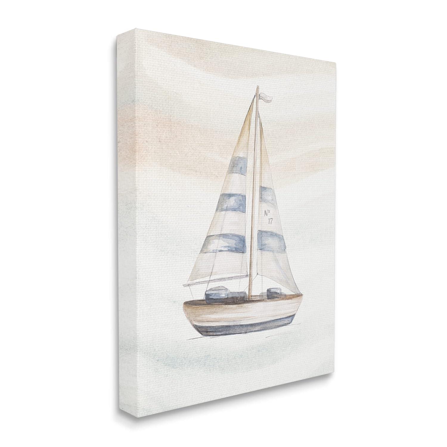 Stupell Industries " Nautical Sailboat Drifting Pale Abstract Ocean Waves " by Patricia Pinto Painting Print