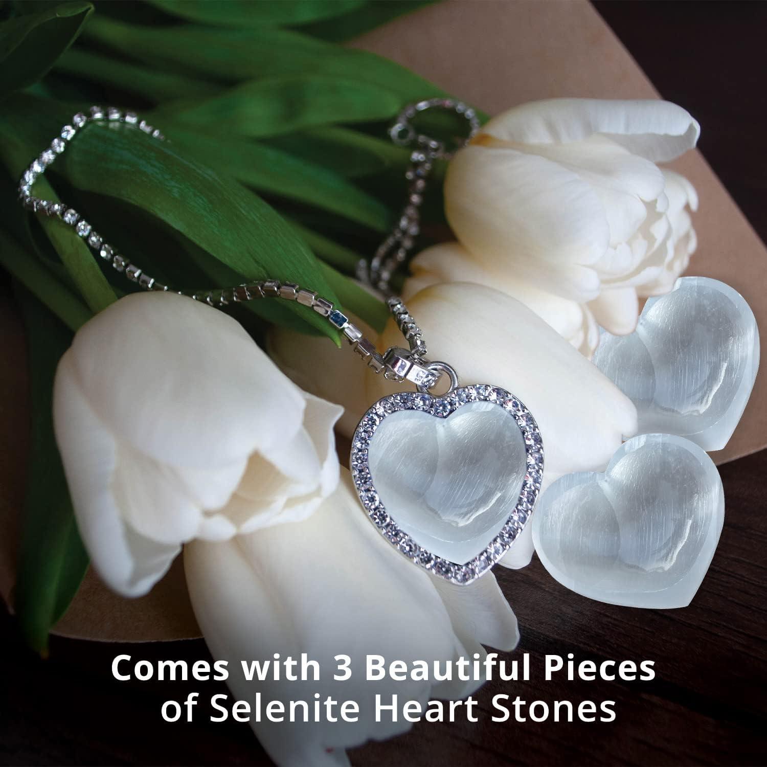 Northlandz Selenite Crystal Heart Stone, Healing & Calming Effects-high Energy Selenite Stone -3 Pack