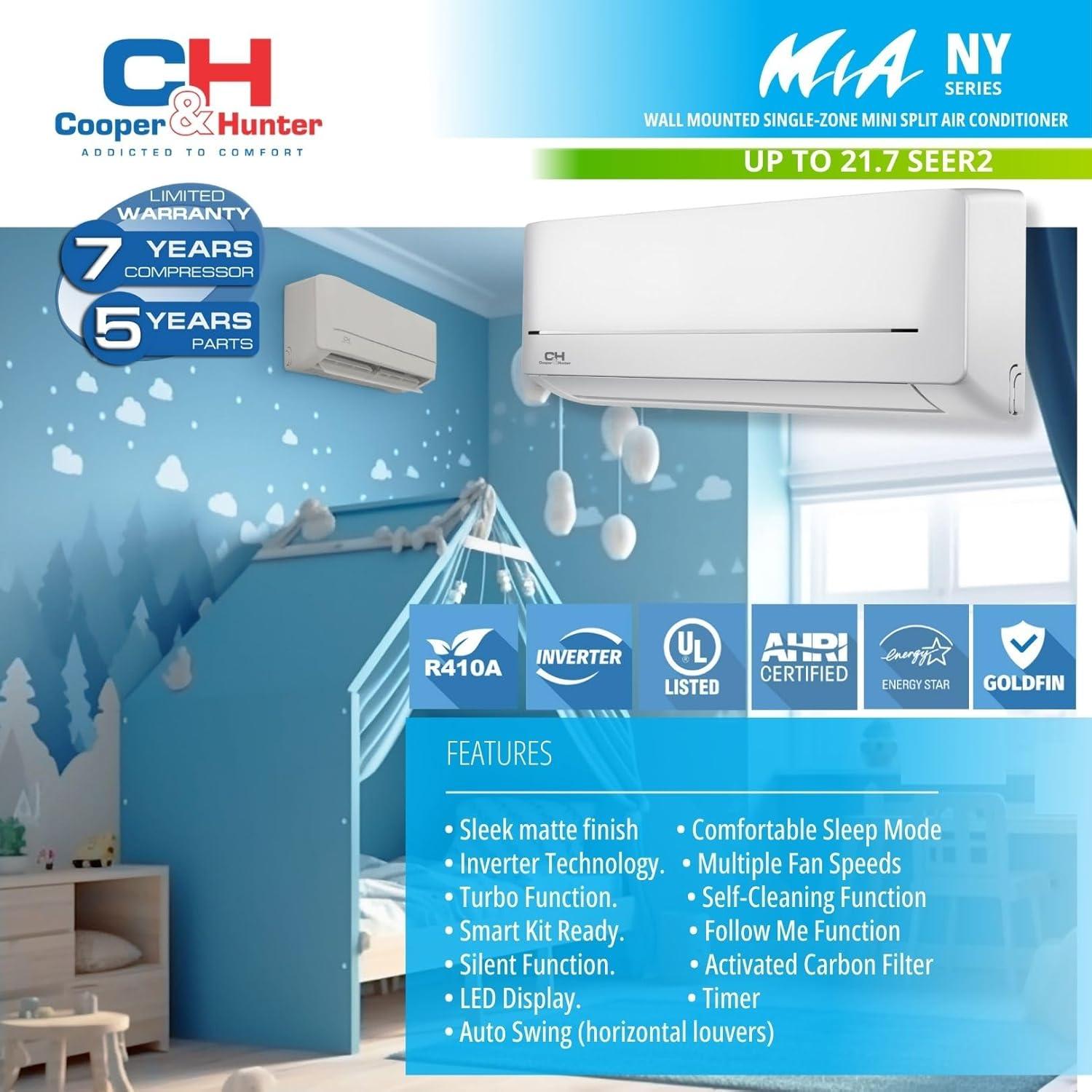 White 1 Ton Mini Split Air Conditioner and Heater with Heat Pump