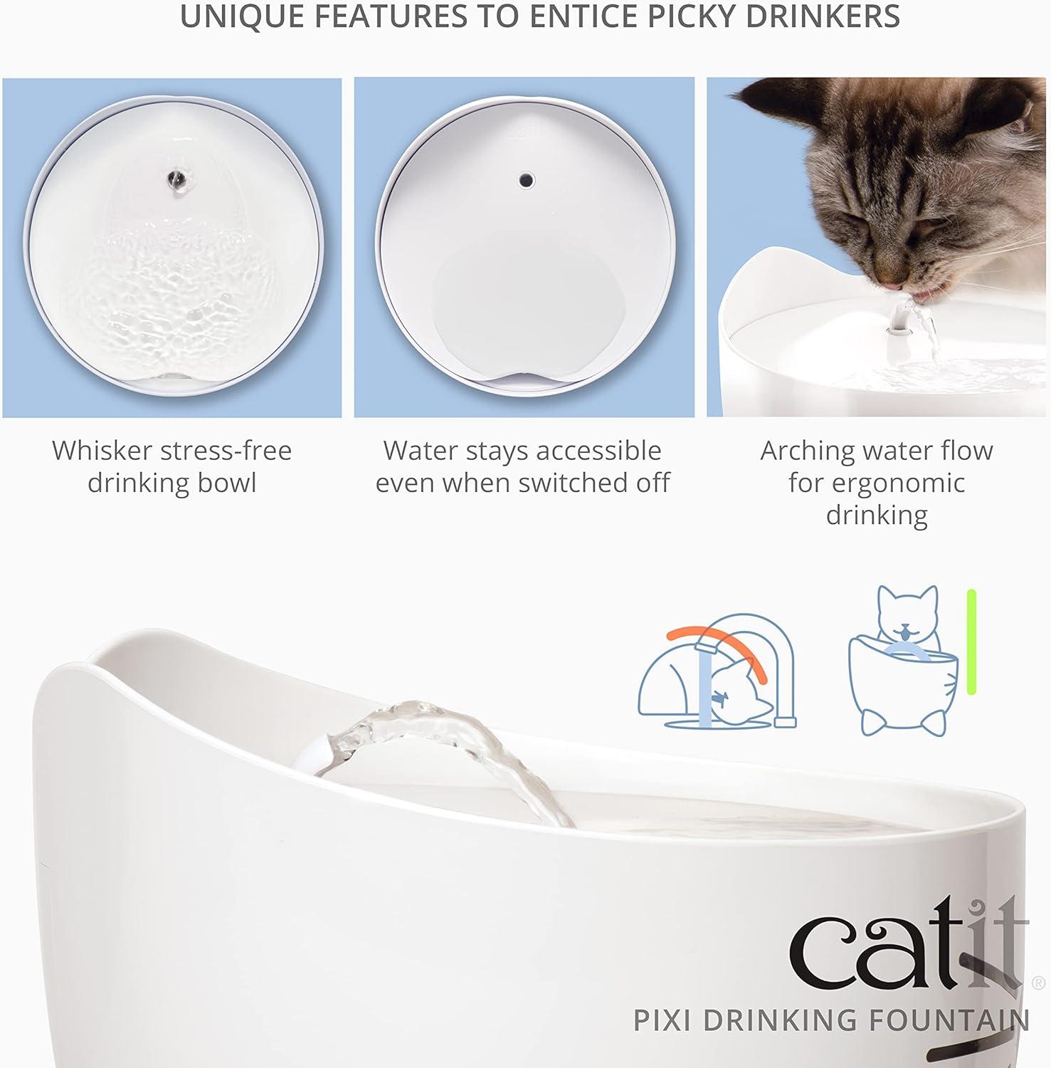 Catit PIXI Drinking Fountain – Cat Water Fountain with Triple Filter and Ergonomic Drinking Options, Stainless Steel