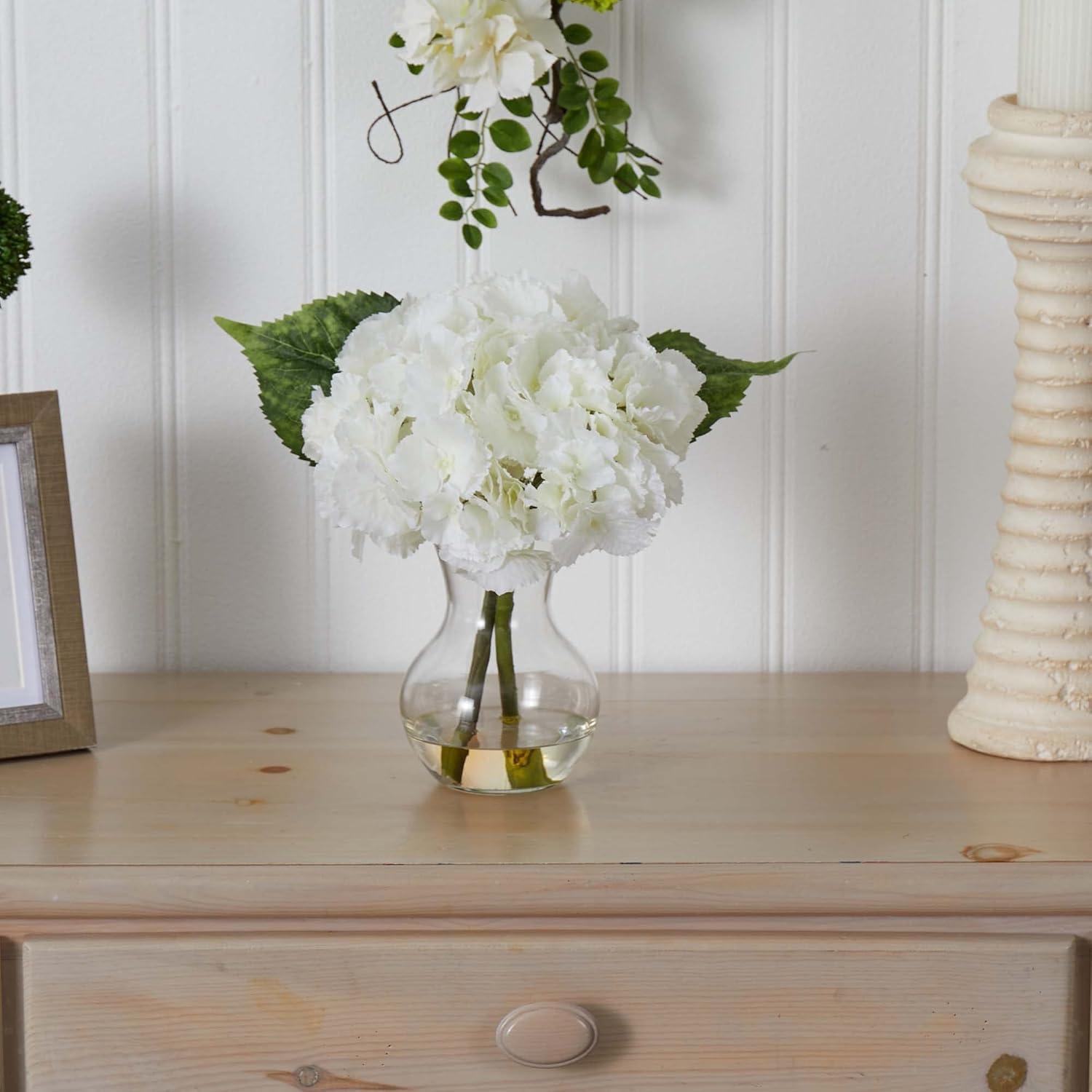 Nearly Natural Blooming Hydrangea with Vase Arrangement