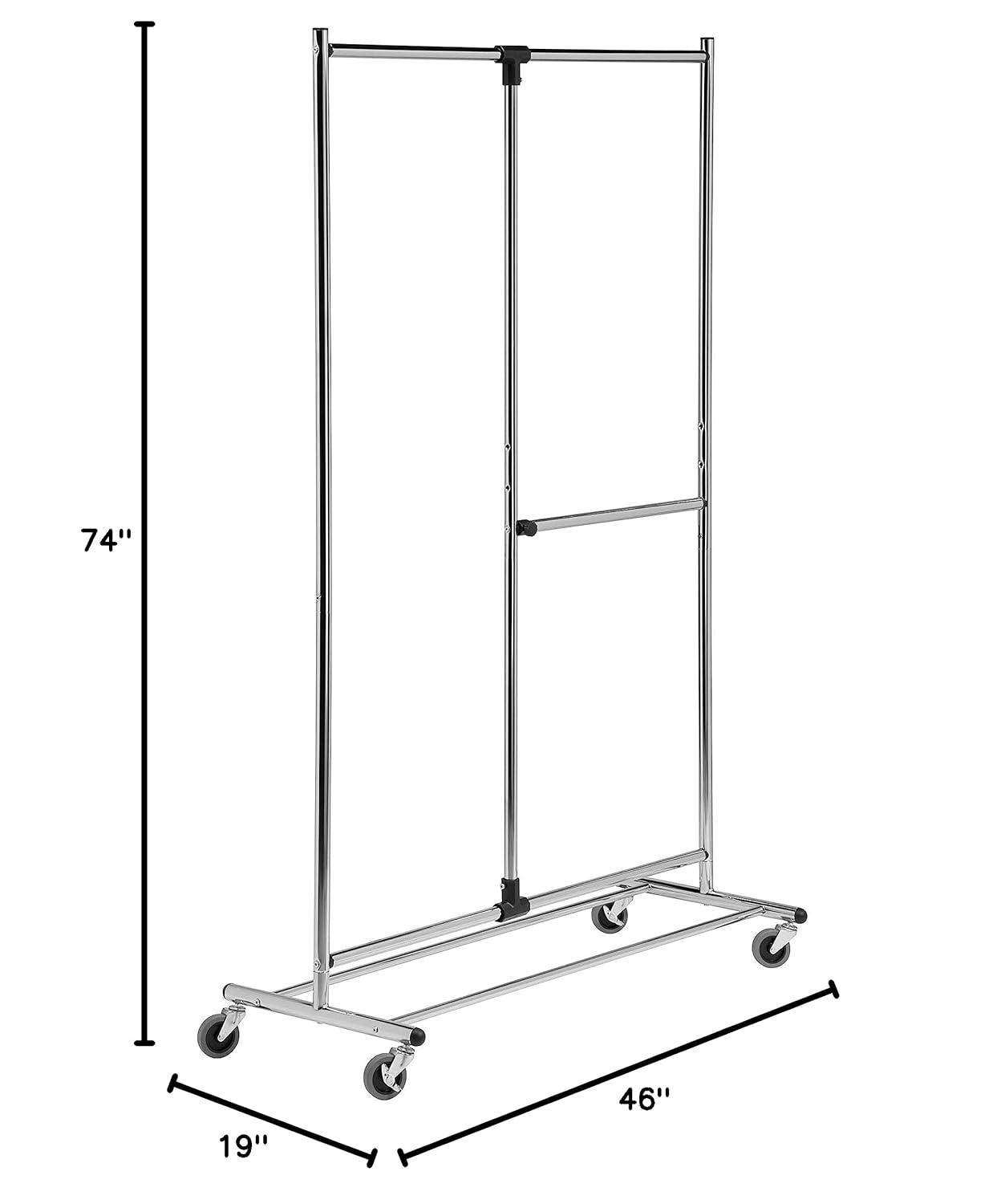 Honey-Can-Do 2 Tier Garment Rack: Adjustable Chrome Closet Rack, Rolling Steel Frame, 30 lb Capacity