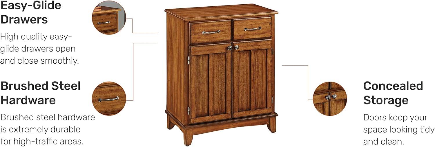 Sideboard Buffet Servers with Stainless Top Oak Brown - Home Styles: Kitchen Storage, Adjustable Shelves