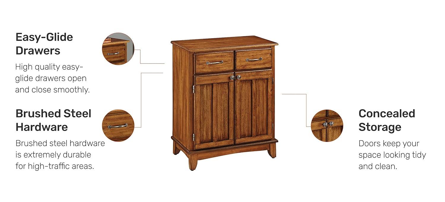 Sideboard Buffet Servers with Stainless Top Oak Brown - Home Styles: Kitchen Storage, Adjustable Shelves