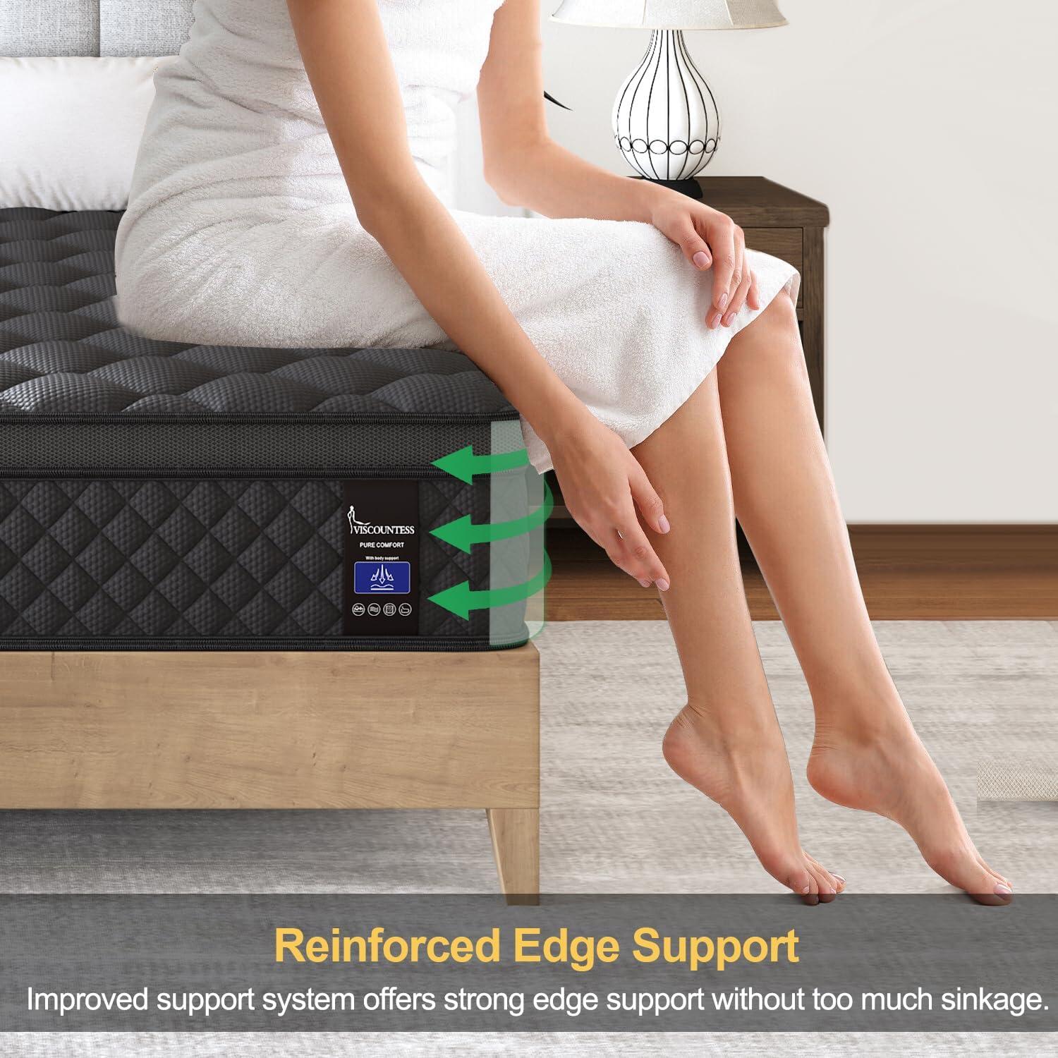 Queen Mattress, Hybrid Mattresses 10 Inch Euro Top Medium Firm for Back & Lumbar Support, 100 Night Trial, Individual Pocket Spring Bed for Motion Isolation & Pressure Relief Black