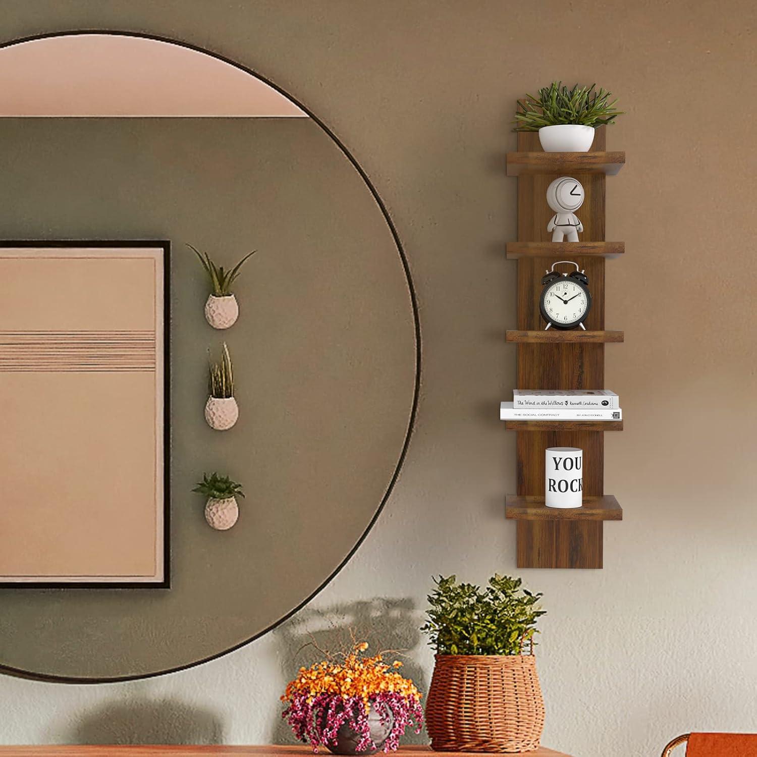 5 Tier Wall Shelf Unit, Brown Wall Shelf, Multifunctional Display Floating Shelf, Bedroom and Home Decor Organizer
