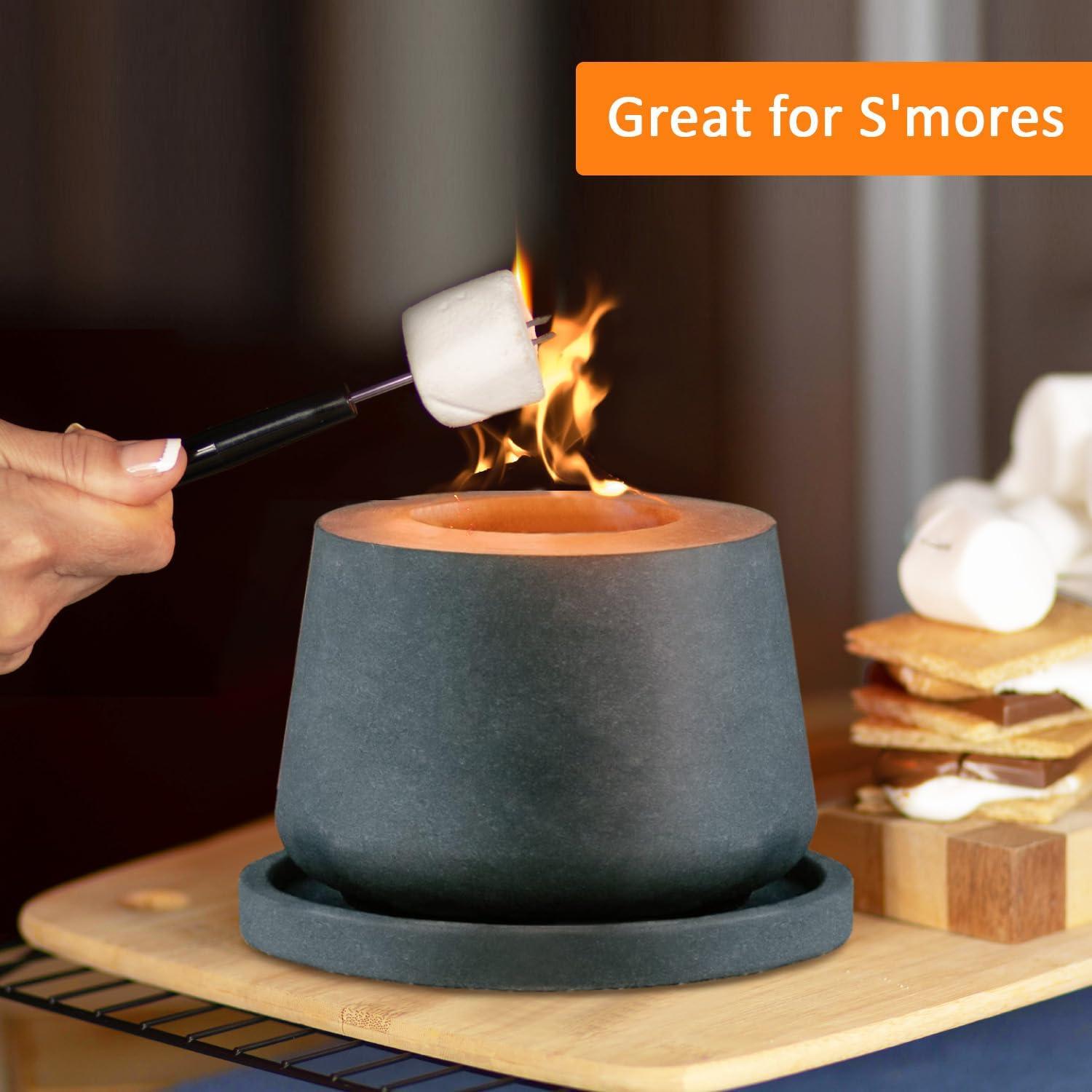 Gray Round Concrete Tabletop Fire Pit with Metal Extinguisher