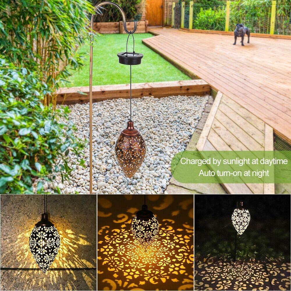 Olive Shape Hanging Solar LED Metal Lanterns, 2 Pack