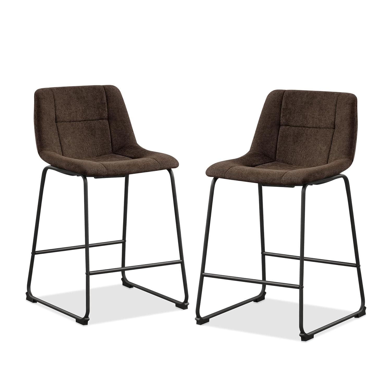 Furniture of America Perri Modern Chenille Counter Height Dining Chairs, Brown (Set of 2)