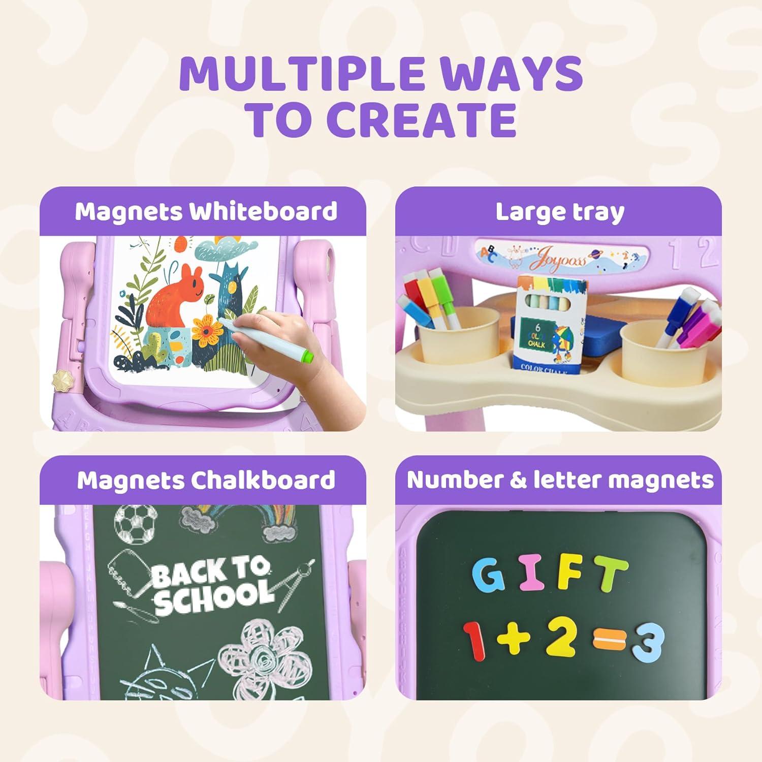 Easel for Kids, Adjustable Standing Art Easel for Toddler, Double Magnetic Drawing Board with Painting Accessories, Birthday Christmas Gift for Little Boys and Girls,  Pink