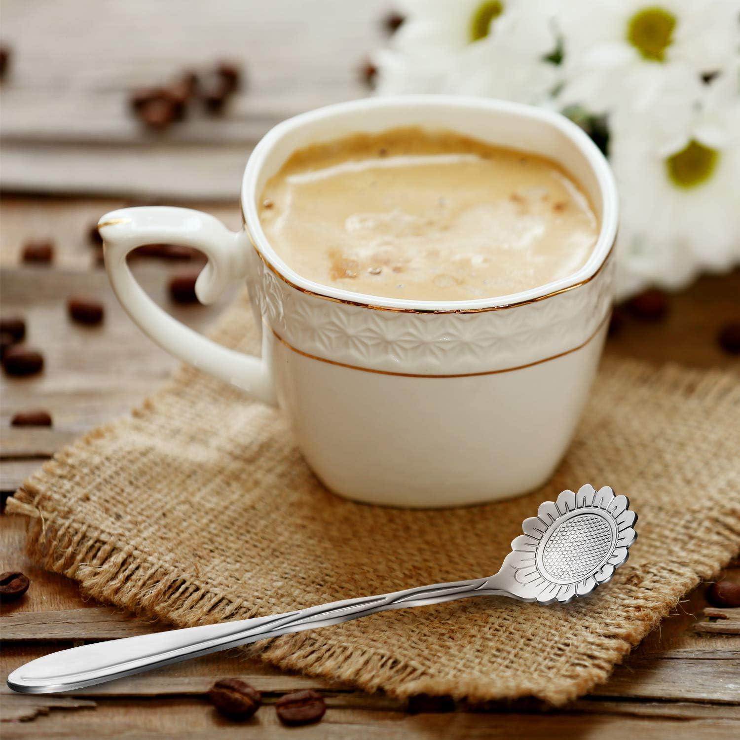 Chengu 8 Pieces Flower Coffee Tea Spoons Stainless Steel Sugar Spoons Tea Party Flower Fancy Tableware Set Stir Bar Creative Stirring Teaspoon, 8 Different Patterns(Silver)