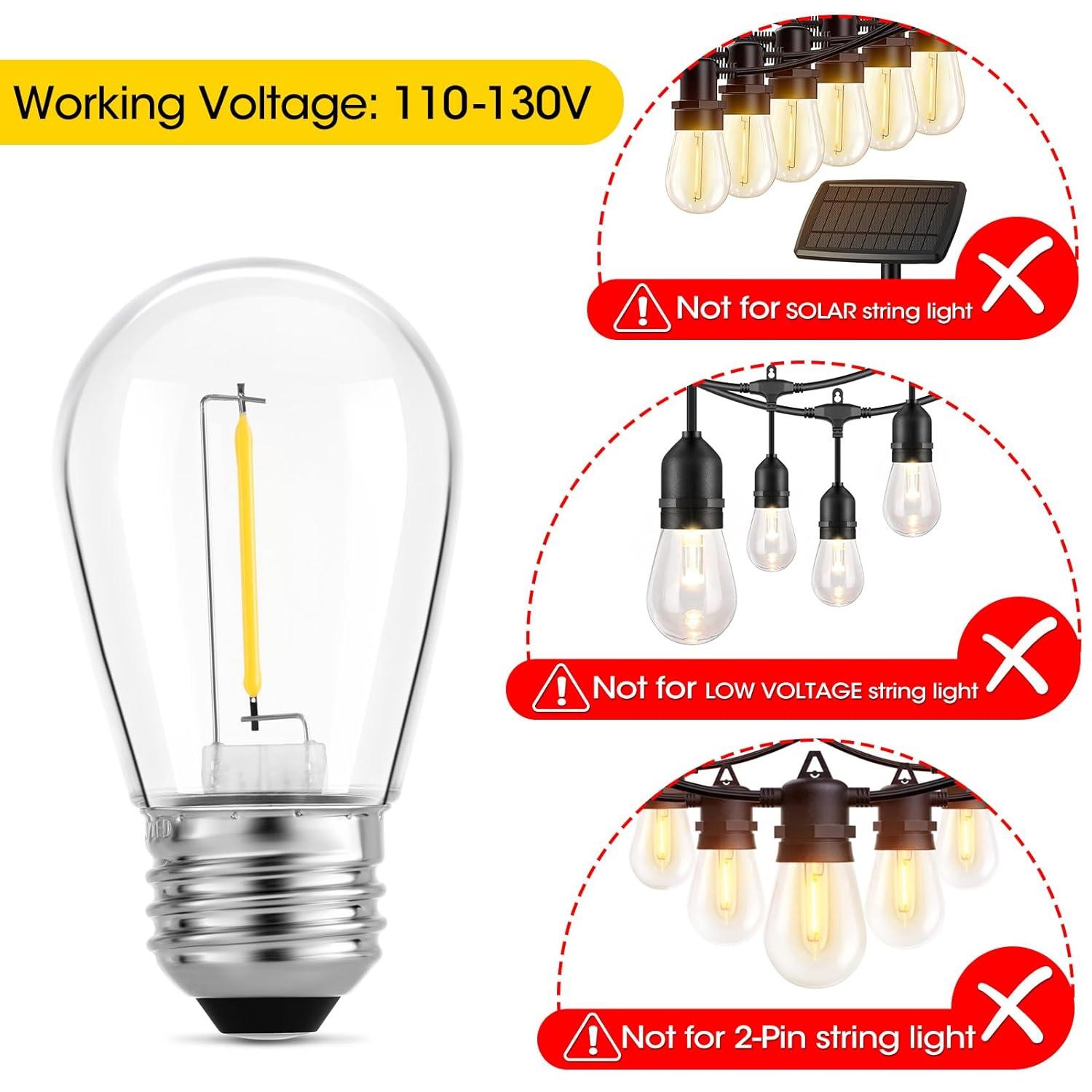 Svater Replacement Bulbs for Outdoor String Lights, 15 Pack S14 LED Bulbs for Patio, E26 Base 1W Bulb Equal to 11W Incandescent, Dimmable,Shatterproof 2700K Warm White