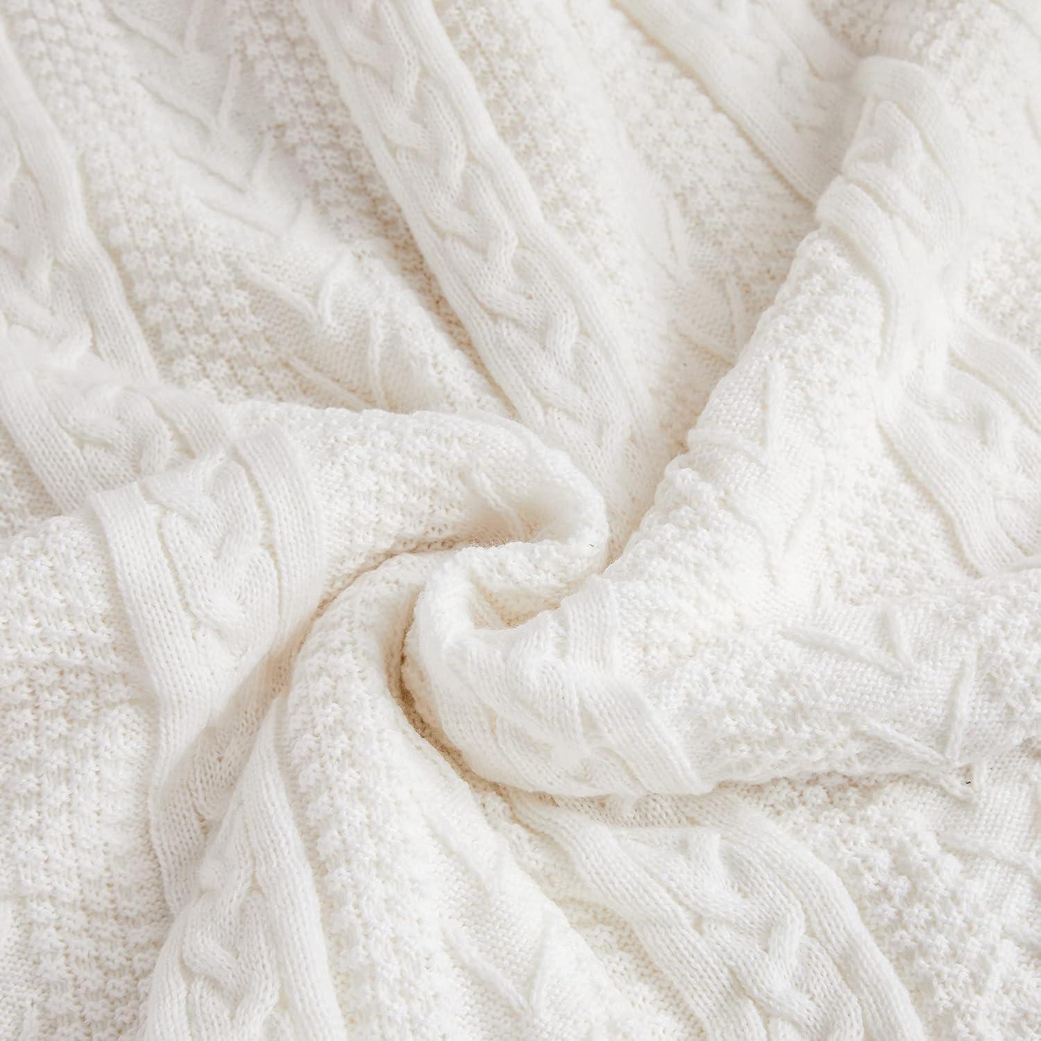 Acrylic Cable Knit Sherpa Throw Blanket – Thick, Soft, Big, Cozy Ivory White Knitted Fleece Blankets for Couch, Sofa, Bed – Large 50 x 63 Inches Ivory White Coverlet All Season