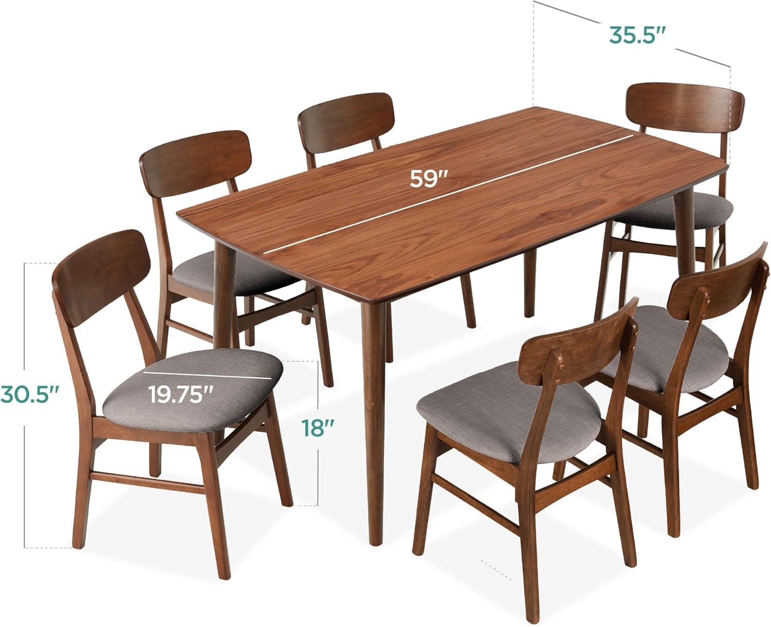 George Oliver 7-Piece Mid-Century Modern Upholstered Dining Set, Wooden Table W/ 6 Chairs