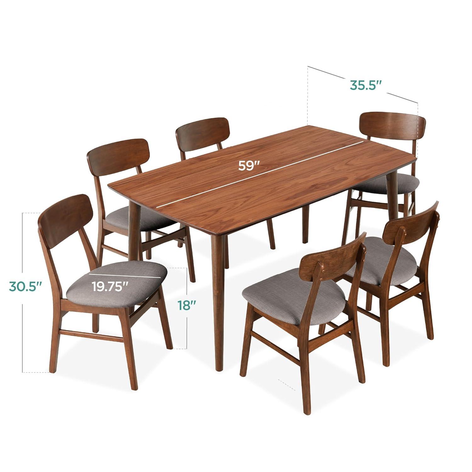 George Oliver 7-Piece Mid-Century Modern Upholstered Dining Set, Wooden Table W/ 6 Chairs