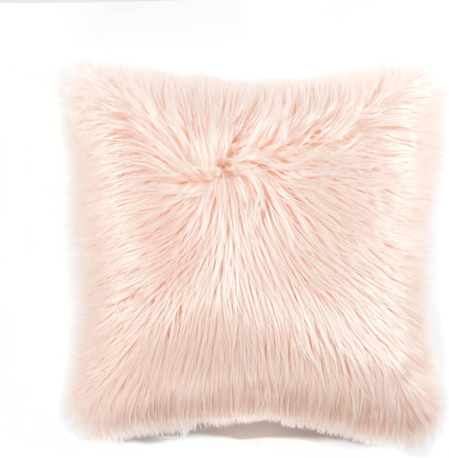 Blush Pink Faux Fur Soft Euro Throw Pillow