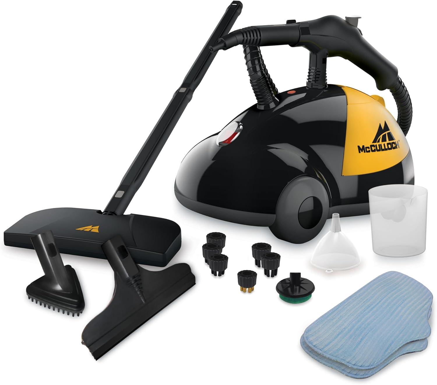 McCulloch MC1275 Heavy-Duty Steam Cleaner, 45 Minute Runtime, 18 Accessories: Mop Head, Brushes, & More - Built for Home, Tile, Grout, Carpet, Furniture, Car Detailing, & Commercial Deep Cleaning