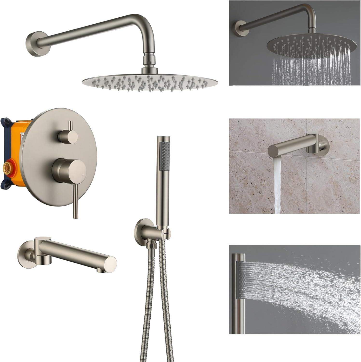 Brushed Nickel Dual Shower System with Handheld and Rain Shower Head