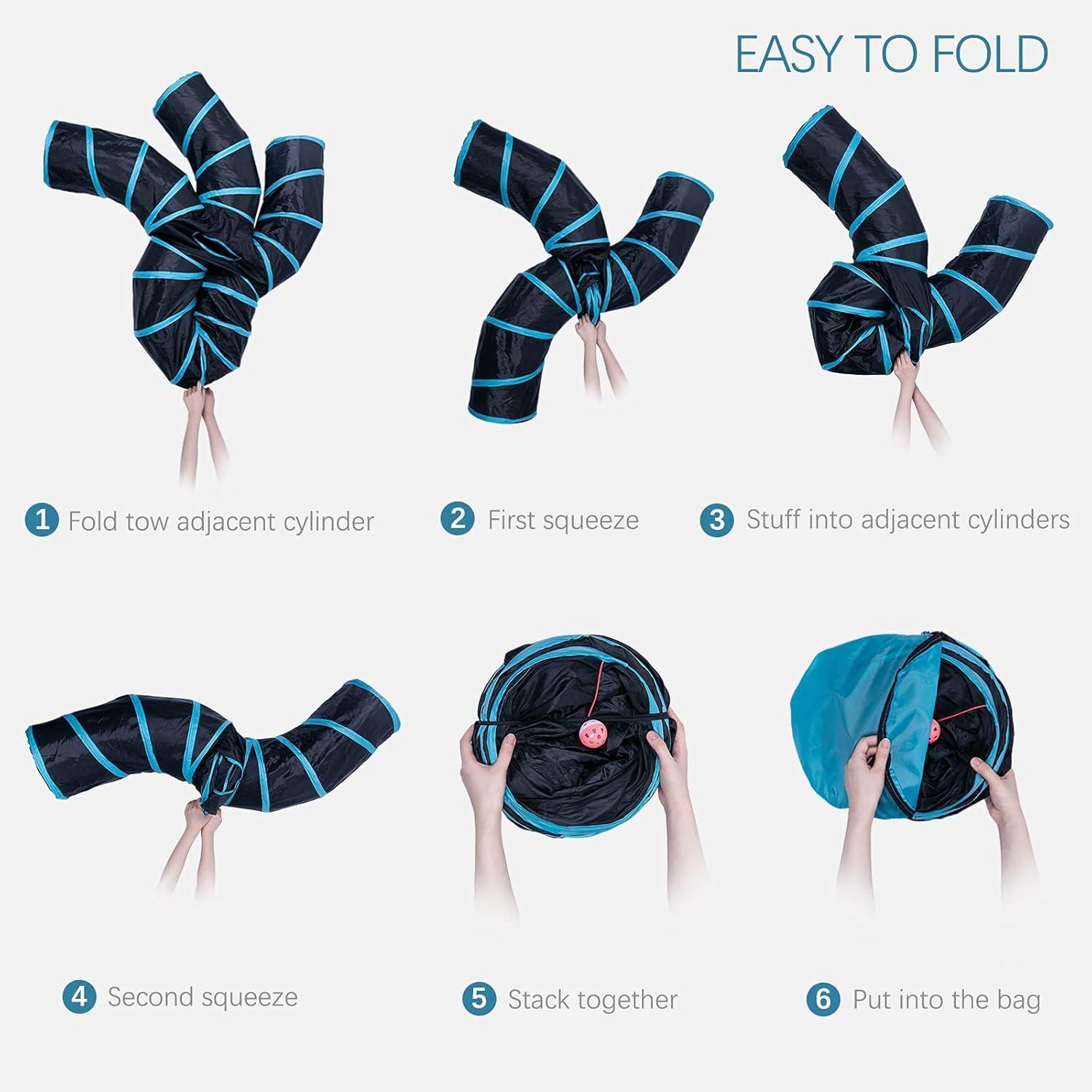 EGETOTA Cat Tunnel for Indoor Cats Large, with Play Ball S-Shape 4 Way Collapsible Interactive Peek Hole Pet Tube Toys, Puppy, Kitty, Kitten, Rabbit (S4 - White & Grey)