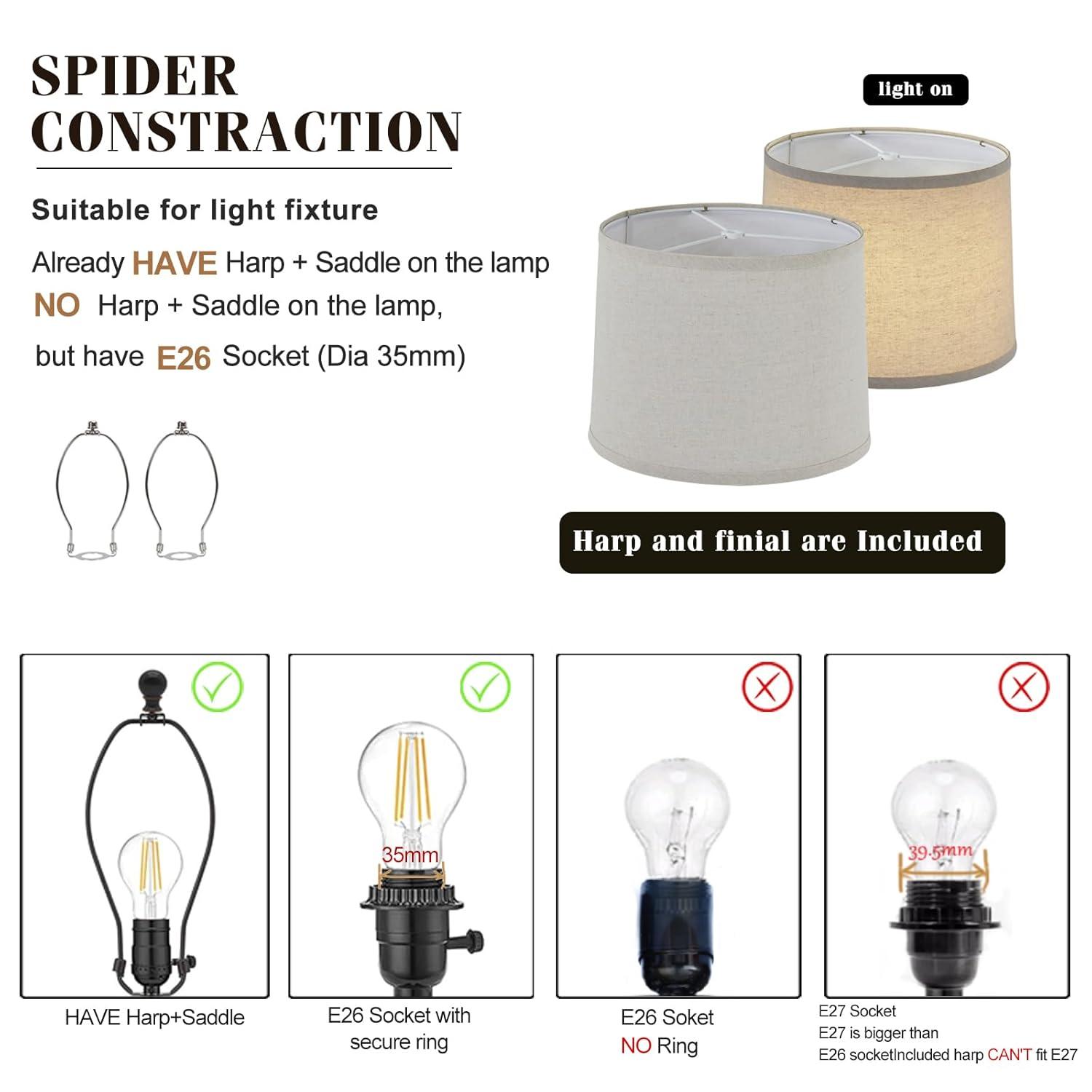 Lamp Shades Set of 2, Drum Lamp Shades for Table Lamps 11.6" Top x 12.6" Bottom x 9.8" High (Spider Fitter), Natural Linen Medium Lampshades for Floor Lamps Bedside Lamps, Beige